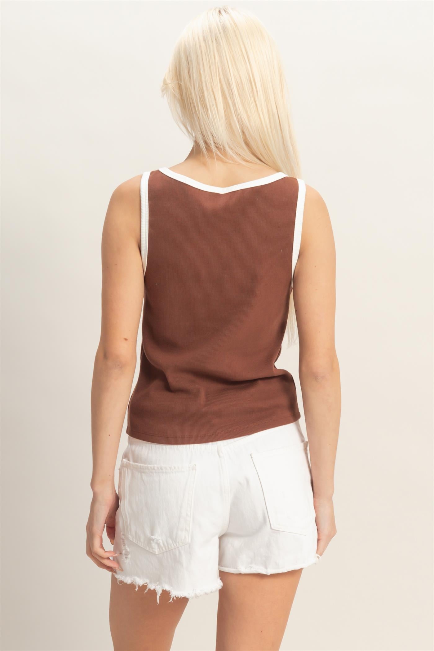 Wholesale Scoop Neck Buckle Strap Tank Top Tank Tops DZ26C345 CHOCOLATE DOUBLE ZERO