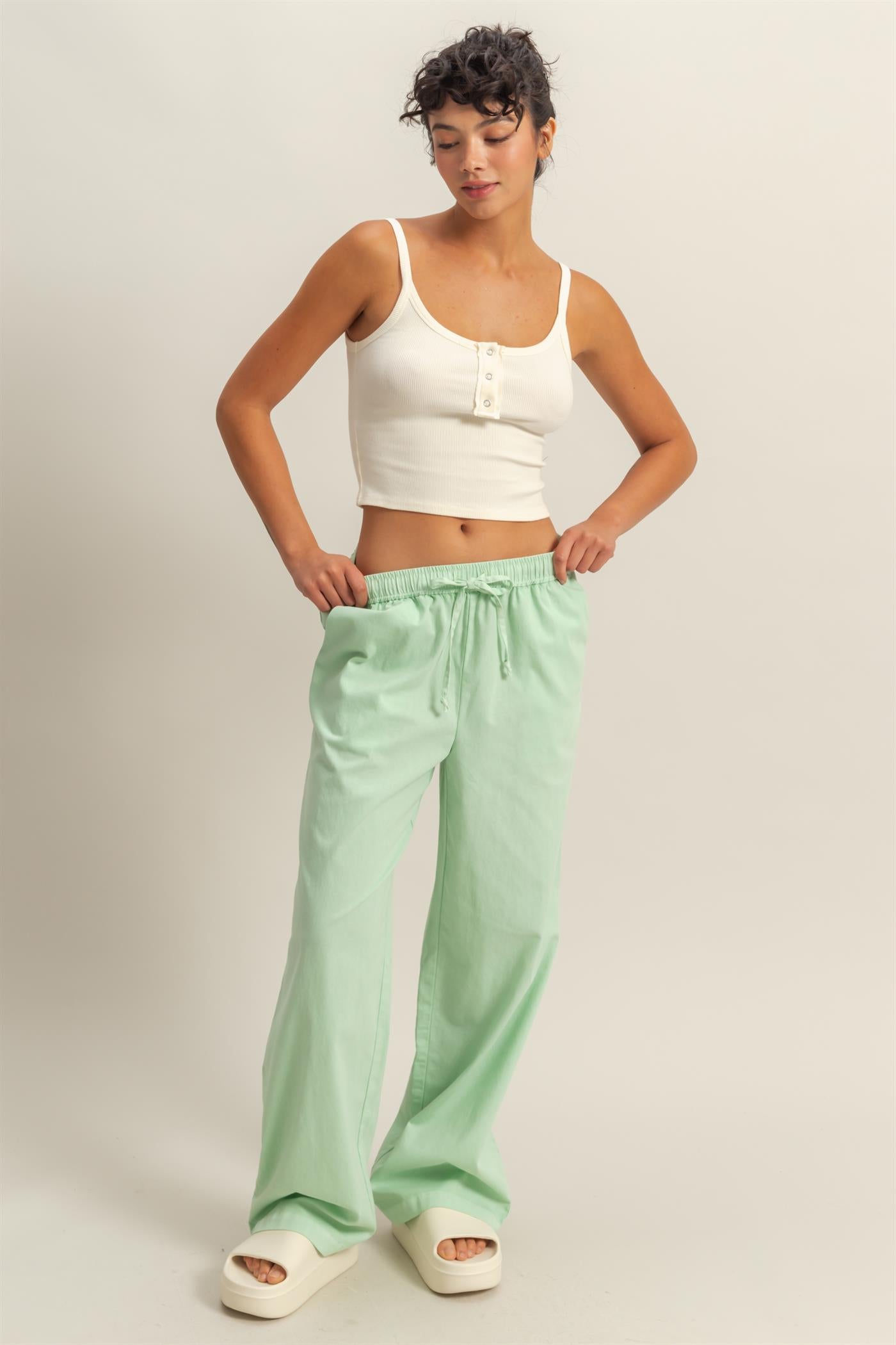 Wholesale Drawstring Waist Straight Leg Pants Pants DZ24A339 MINT DOUBLE ZERO