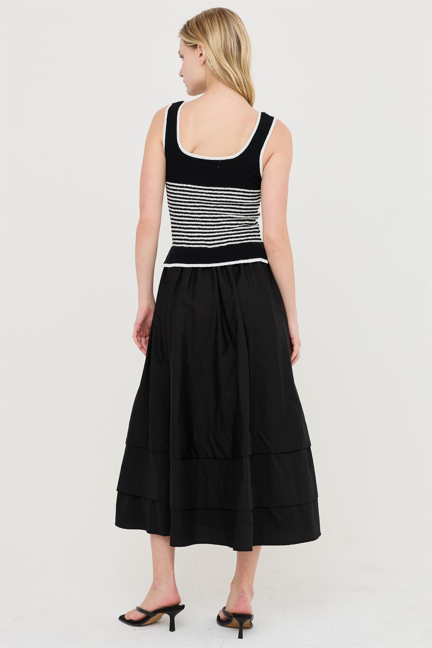 Wholesale Striped Knit Scoop Neck Dress Dresses HF26A338 BLACK HYFVE