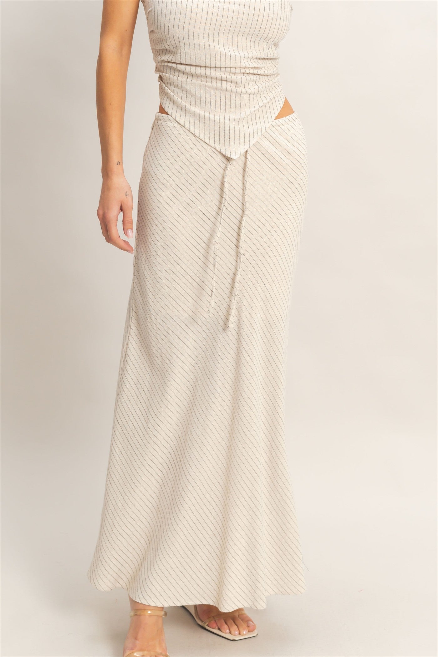 Wholesale Bias Cut Striped Midi Skirt Skirts HF26C388 OATMEAL HYFVE