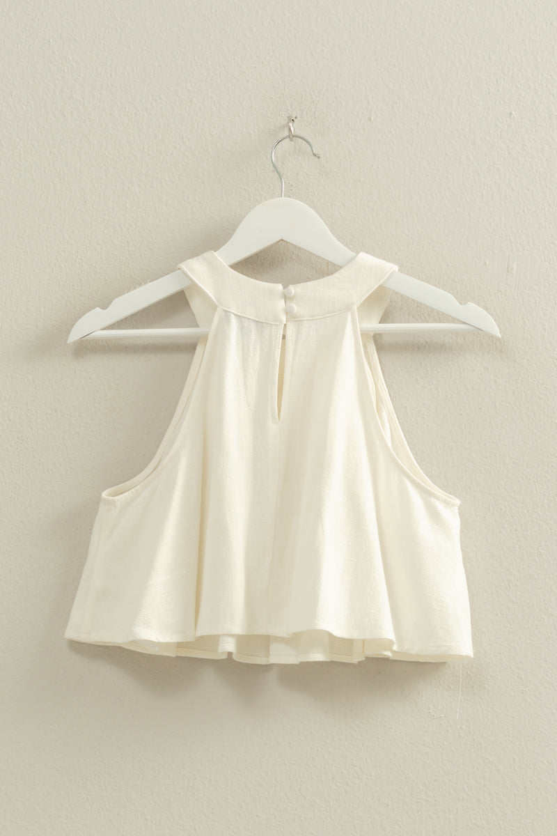 Wholesale Halter Pleated Ruffle Crop Top Clothing Tops HF23C323 OFF WHITE HYFVE