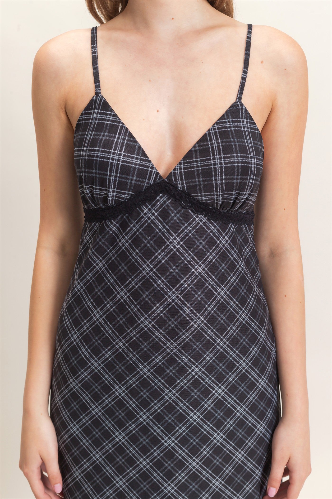 Wholesale Plaid Spaghetti Strap Midi Dress Dresses HF26E709 BLACK HYFVE