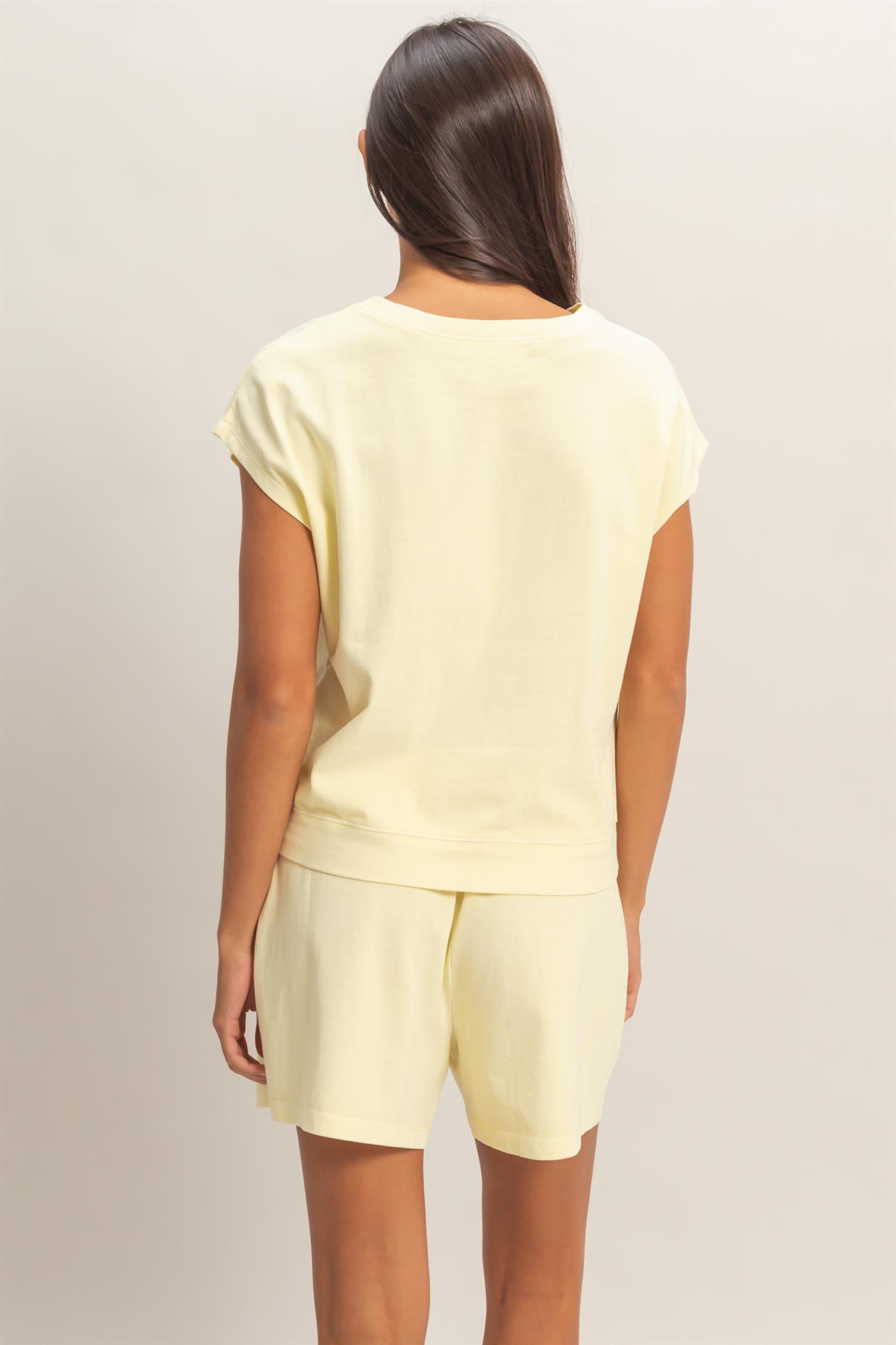 Wholesale Sleeveless Crew Neck Top and Shorts Set Clothing DZ26A028-SET PALE YELLOW DOUBLE ZERO