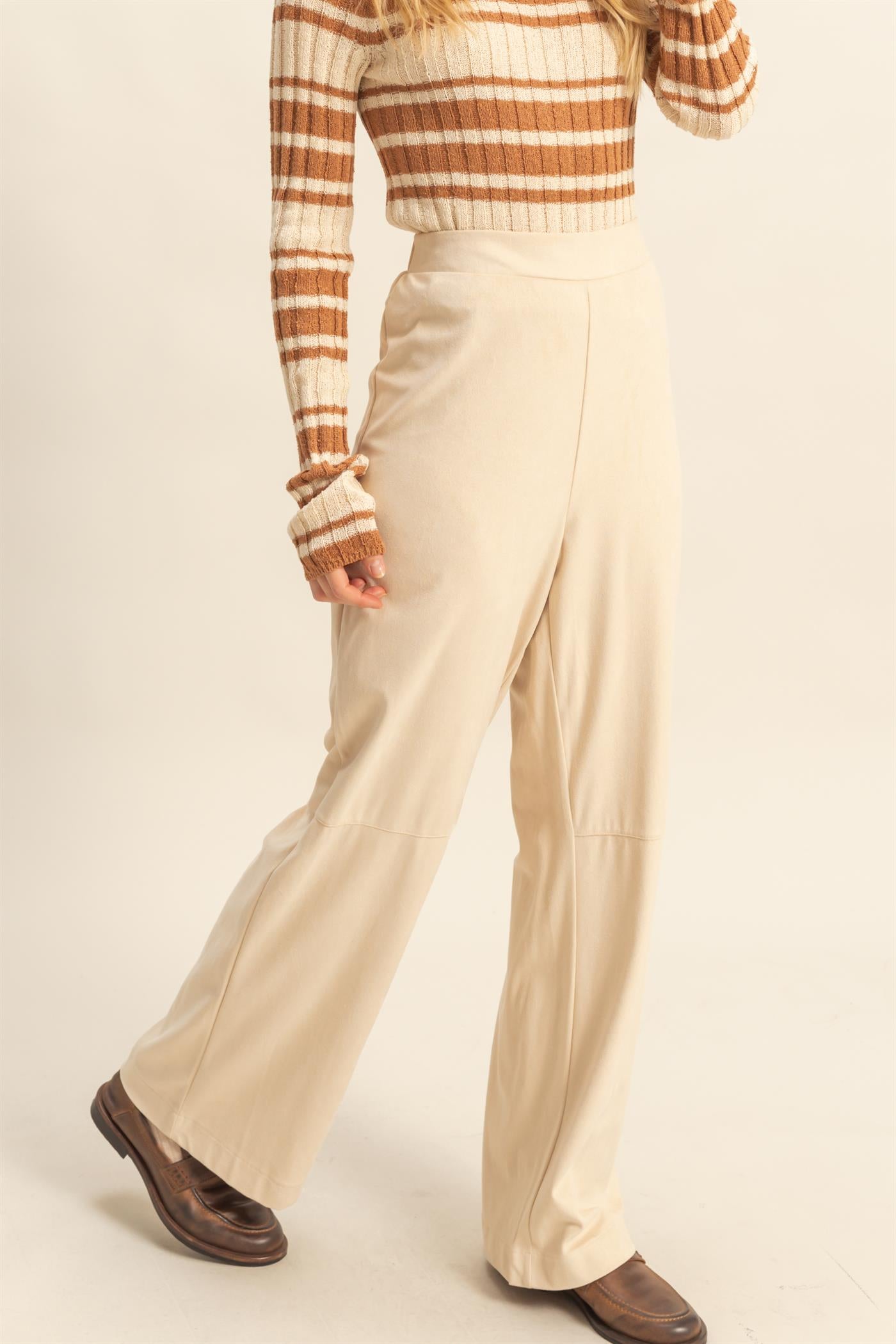 Wholesale Suede Wide-Leg Pants With Tailored Fit Pants HF26A592 SAND HYFVE