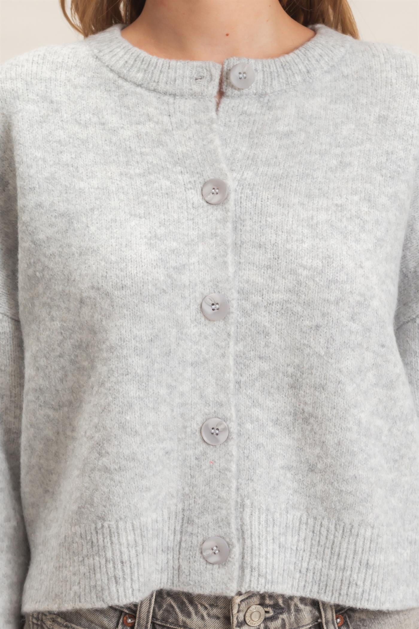 Wholesale Crew Neck Cardigan Sweater Cardigans HF26E226-D HEATHER GRAY HYFVE