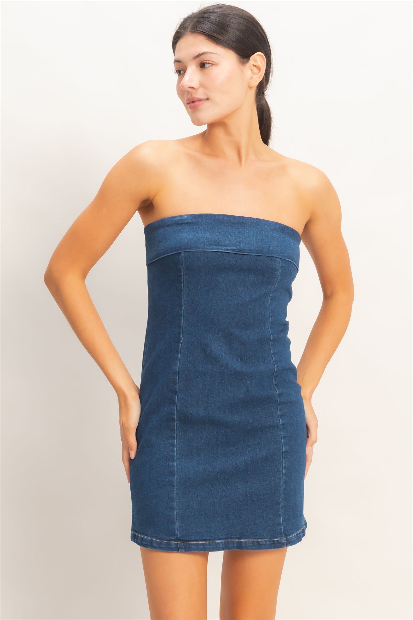 Wholesale Denim Tube Dress Dresses HF25F206 D.DENIM HYFVE