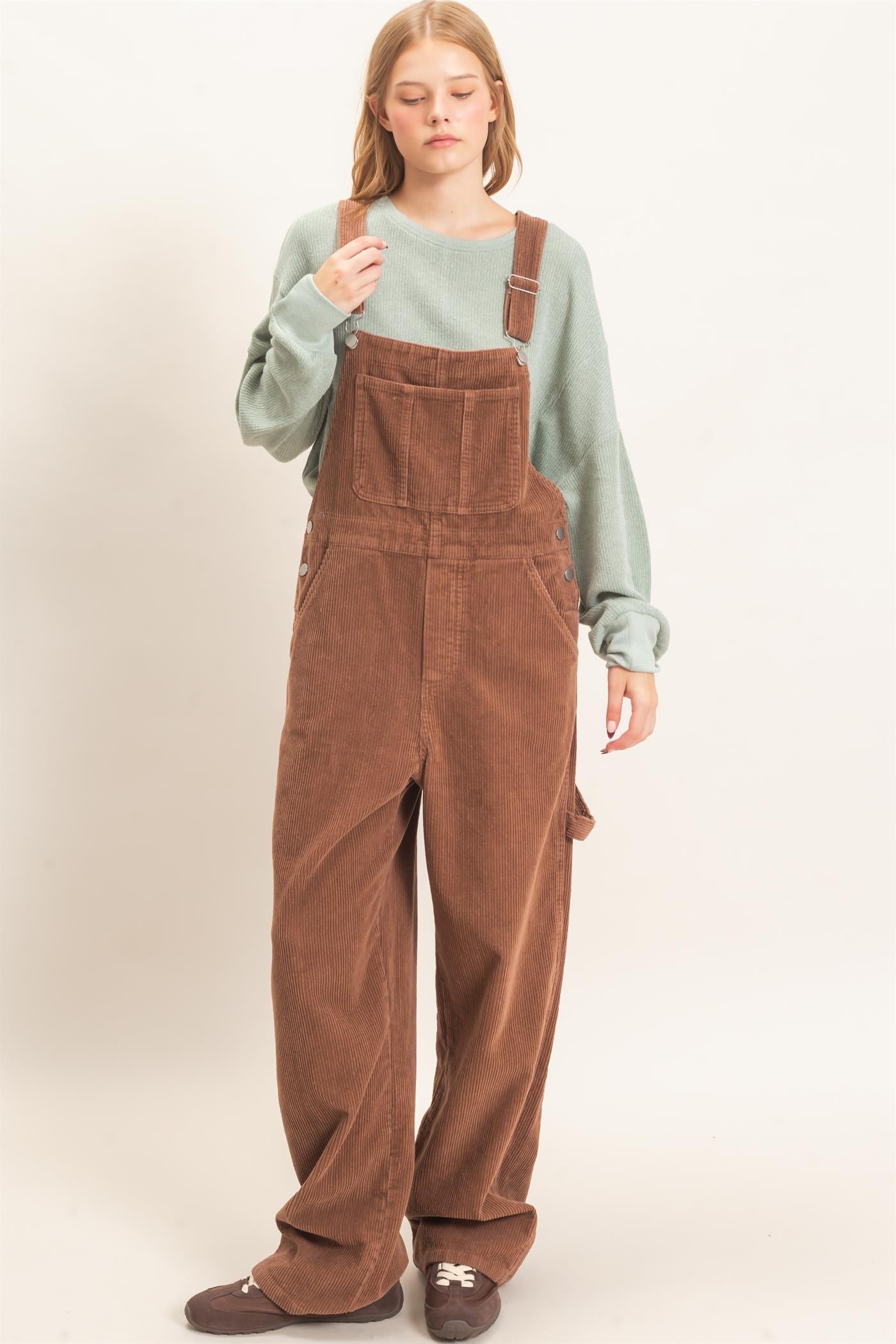 Wholesale Mineral Wash Corduroy Overalls Clothing HF26F210-D BROWN HYFVE