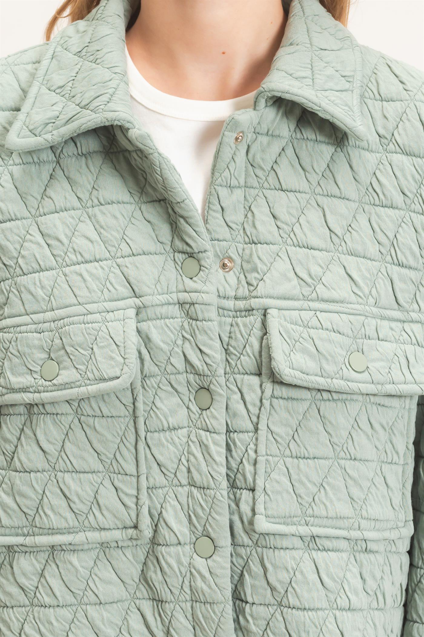 Wholesale Triangle Quilted Button-Up Jacket Coats & Jackets HF26F145 DUSTY SAGE DOUBLE ZERO