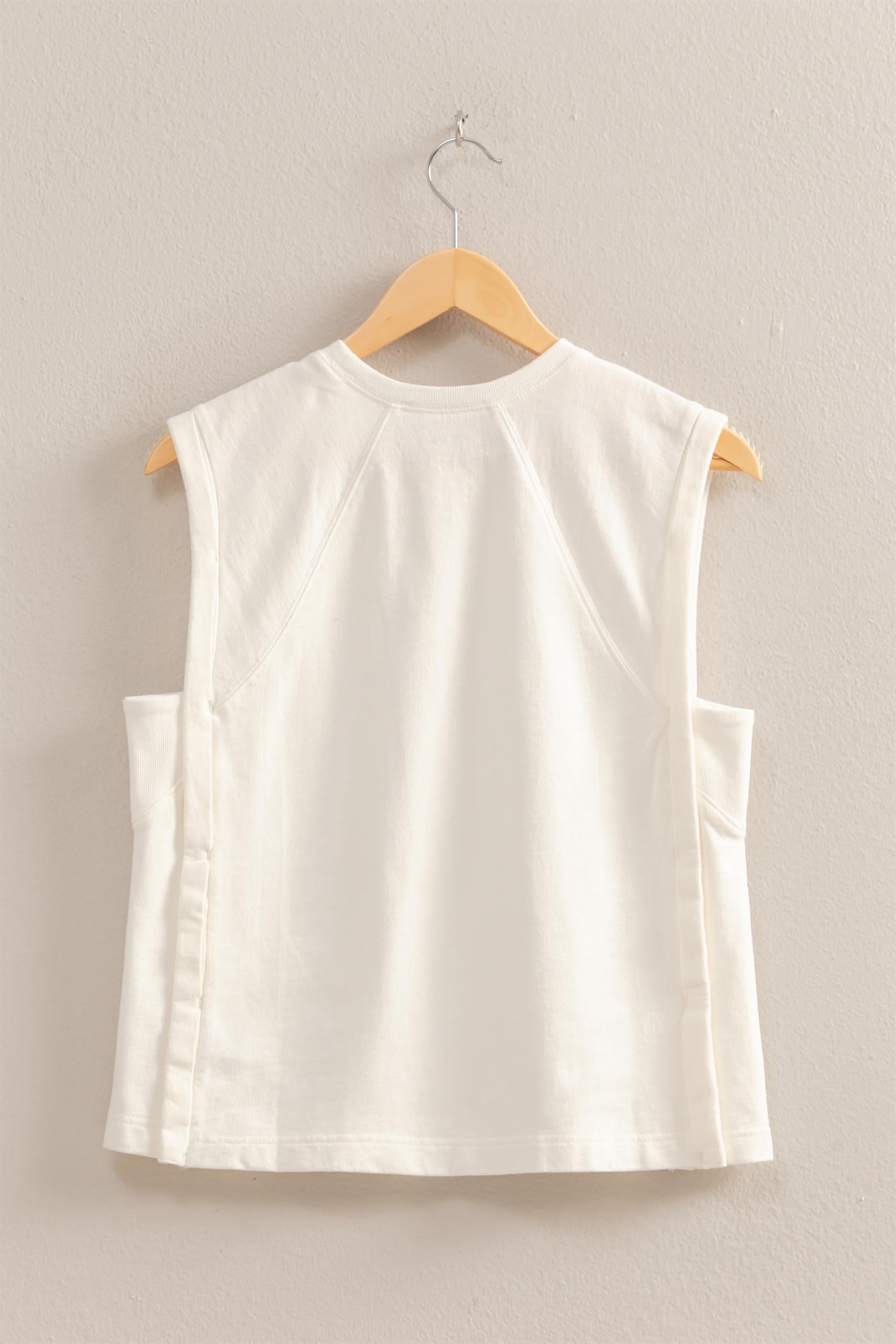 Wholesale Round Neck Sleeveless Boxy Top Clothing Tops DZ25C561 WHITE DOUBLE ZERO