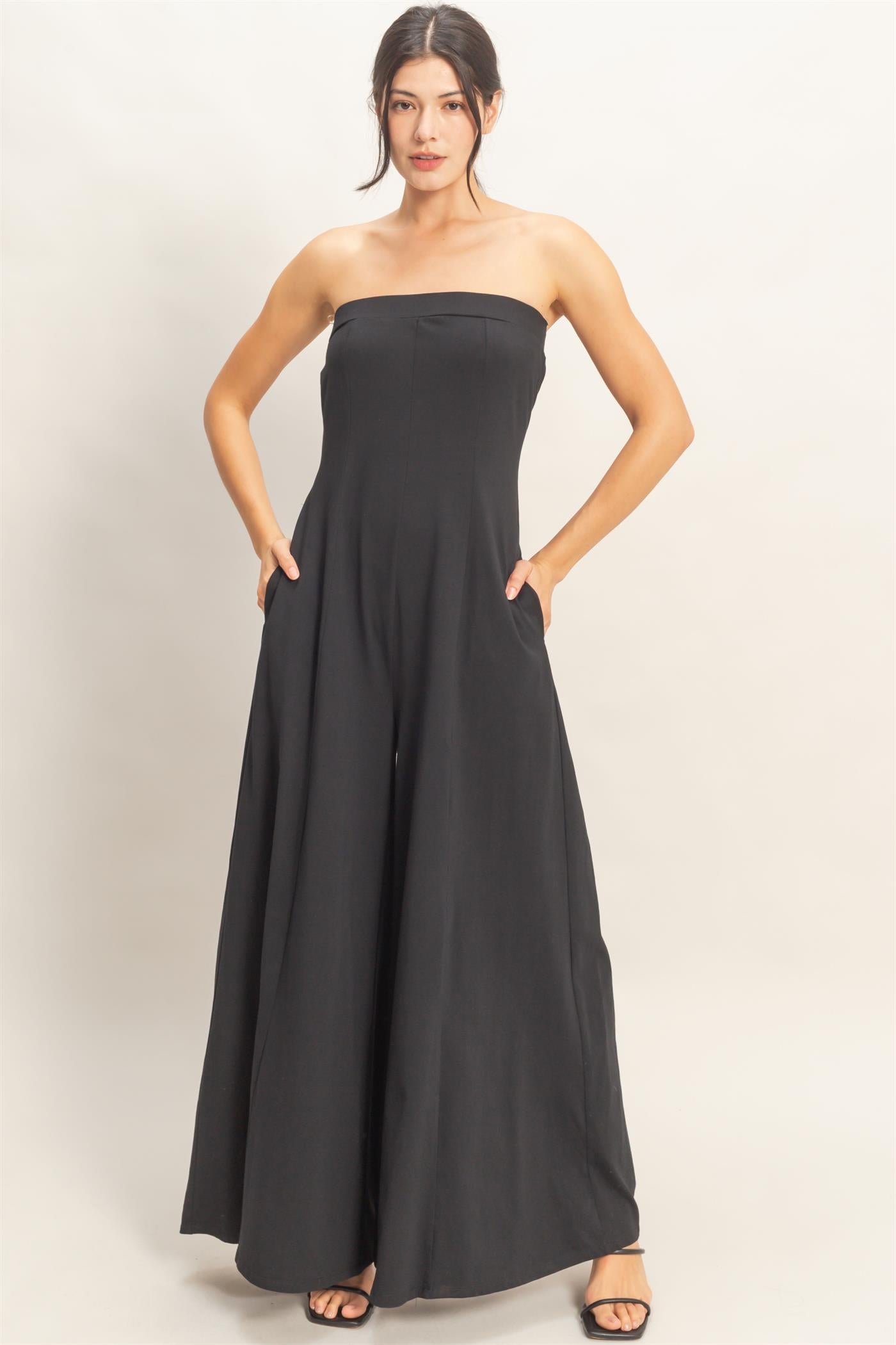 Wholesale Strapless Wide-Leg Jumpsuit Clothing HF26C314 BLACK HYFVE