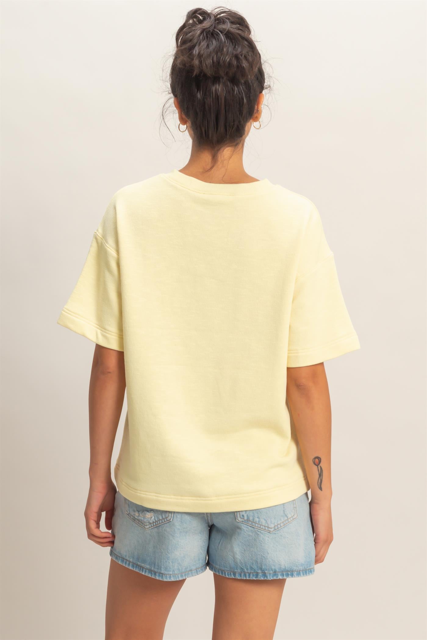 Wholesale Crew Neck Short Sleeve Top Clothing Tops DZ26A891 PALE YELLOW DOUBLE ZERO