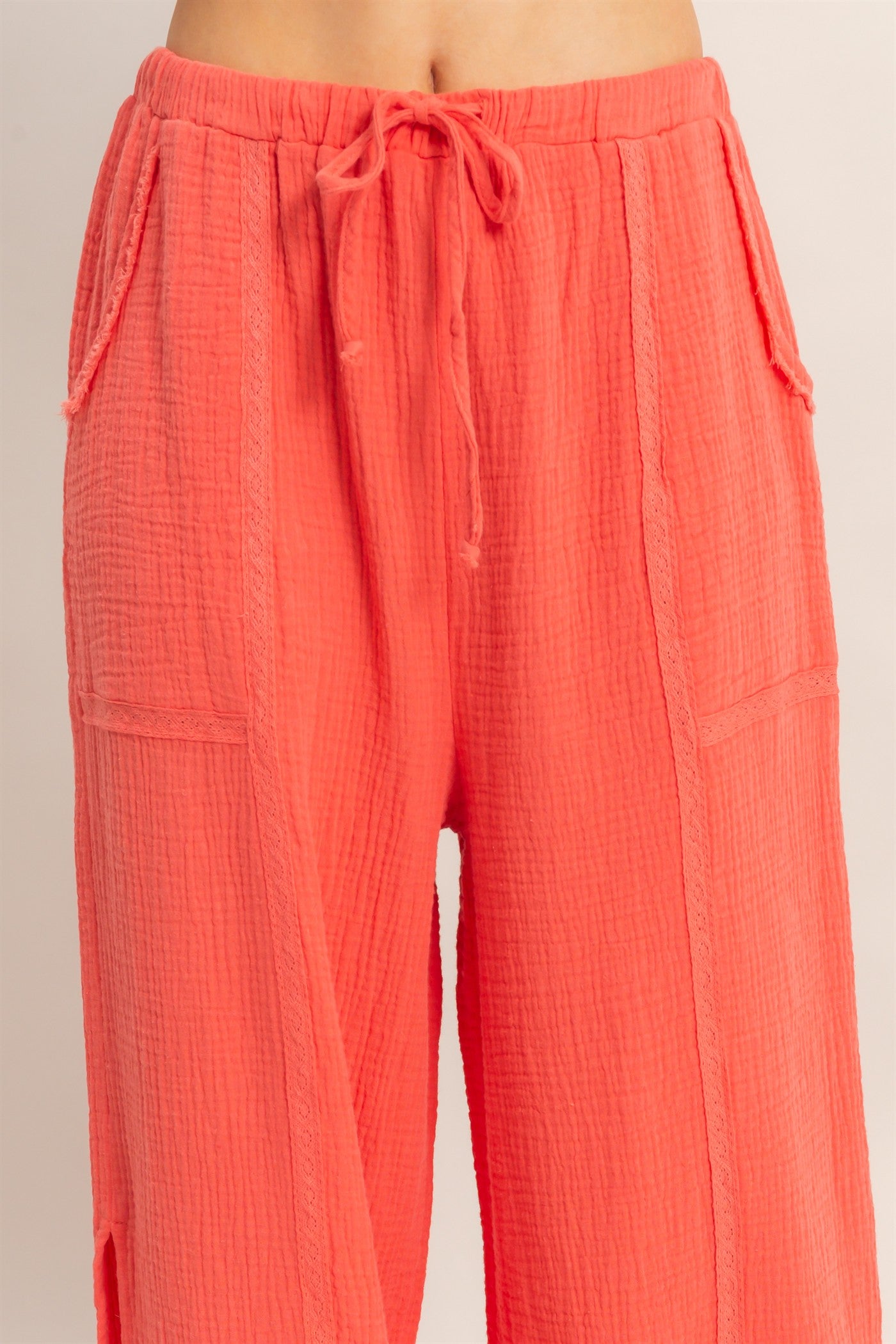 Wholesale Gauze Drawstring Jogger Pants Joggers HF26A822 RED ORANGE HYFVE