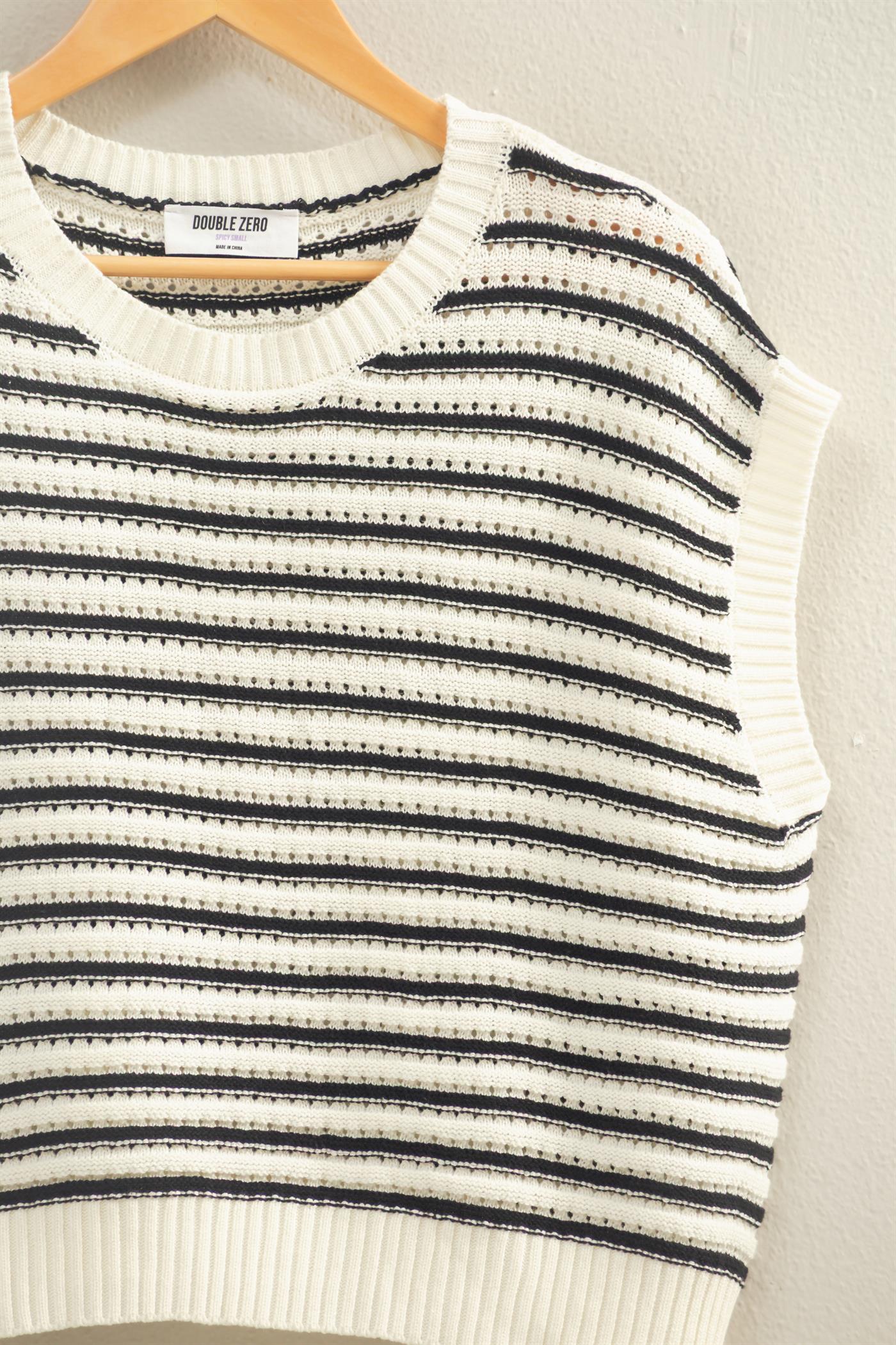 Wholesale Striped Sleeveless Crew Neck Top Sweaters DZ26A222 BLACK DOUBLE ZERO