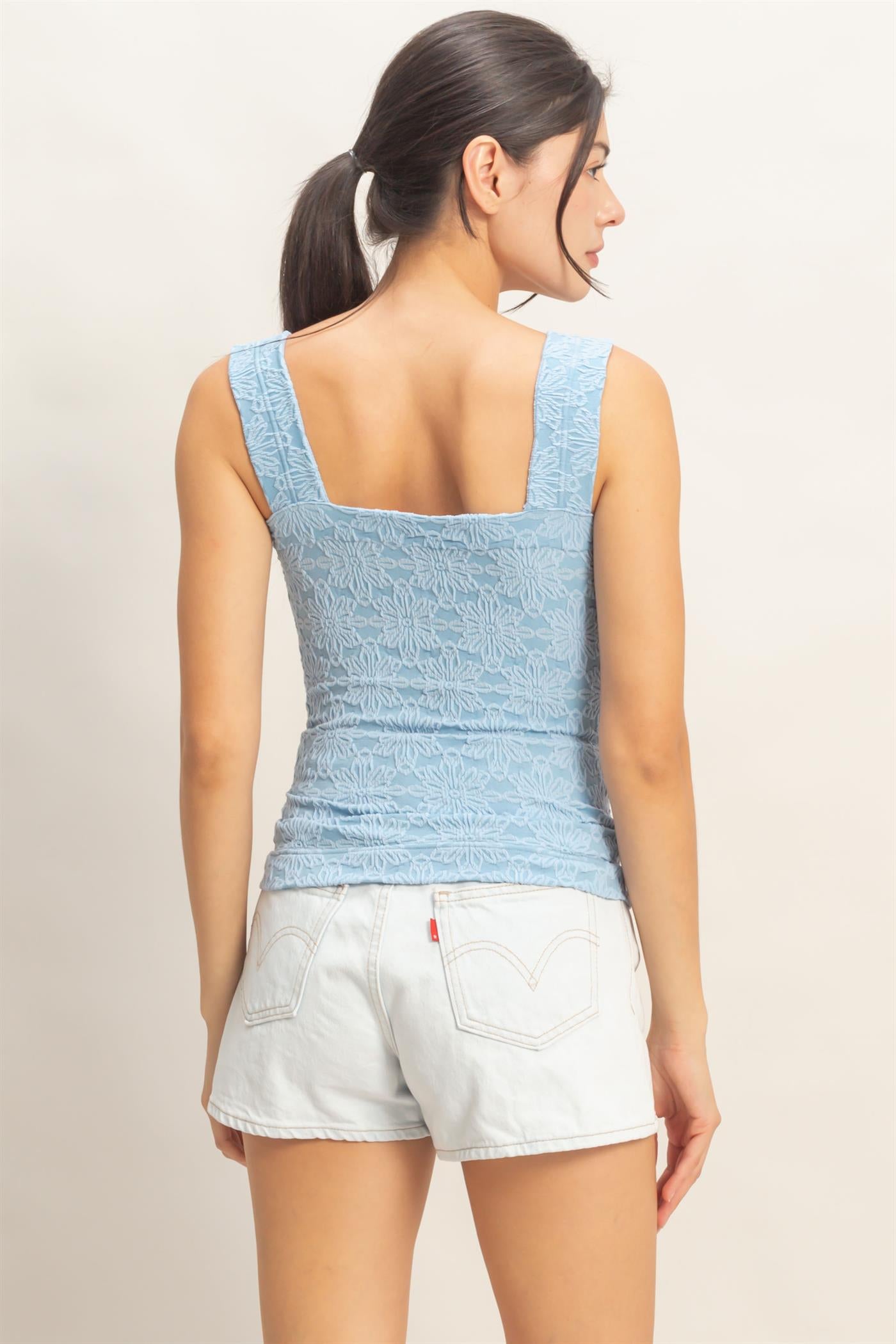 Wholesale Floral Jacquard Square Neck Top Tank Tops HF26E337 BLUE HYFVE