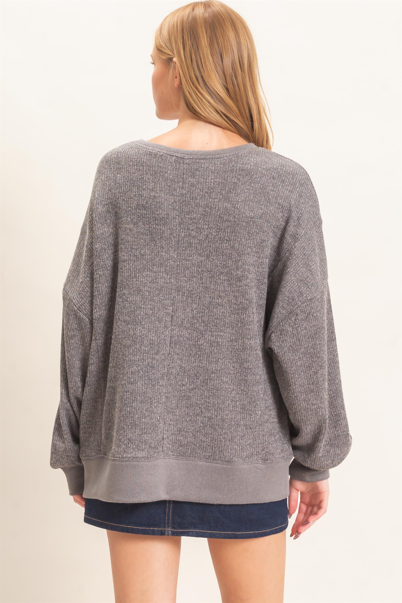 Wholesale Ribbed Boat Neck Knit Top Clothing Tops HF26E852 GRAY HYFVE
