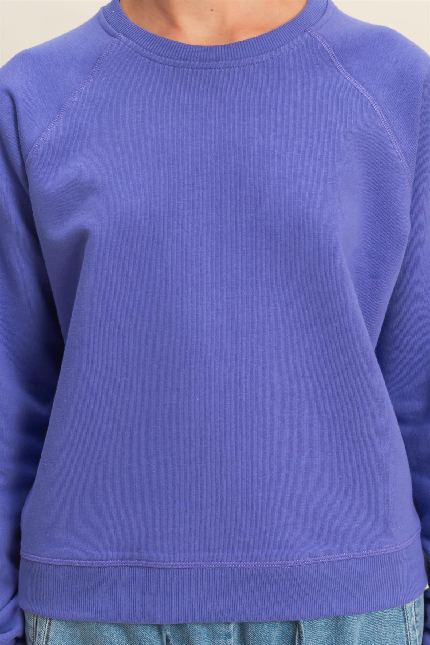Wholesale Crew Neck Raglan Sleeve Comfy Pullover Sweatshirt Sweatshirts DZ25E237 IRIS PURPLE DOUBLE ZERO