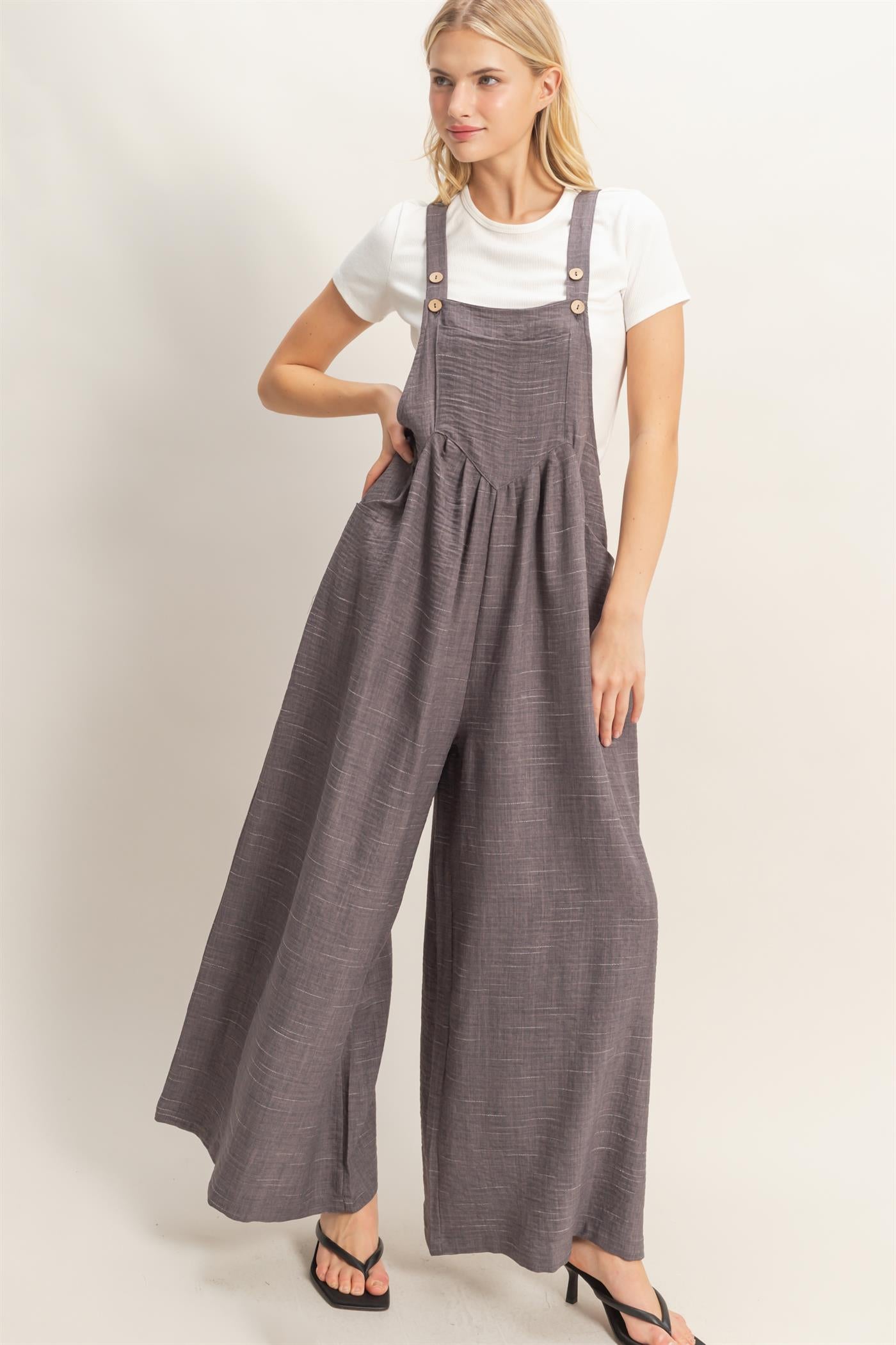 Wholesale Wide Leg Overall Jumpsuit Clothing HF26C322 CHARCOAL HYFVE