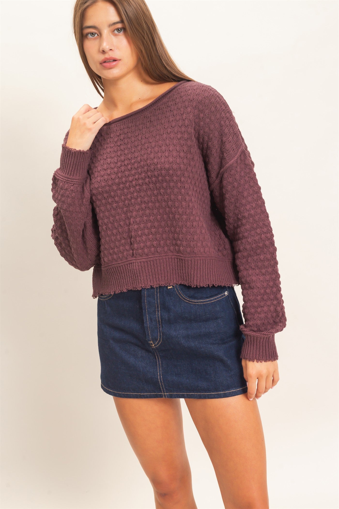 Wholesale Textured Boat Neck Sweater Sweaters DZ26E880 COCOA DOUBLE ZERO