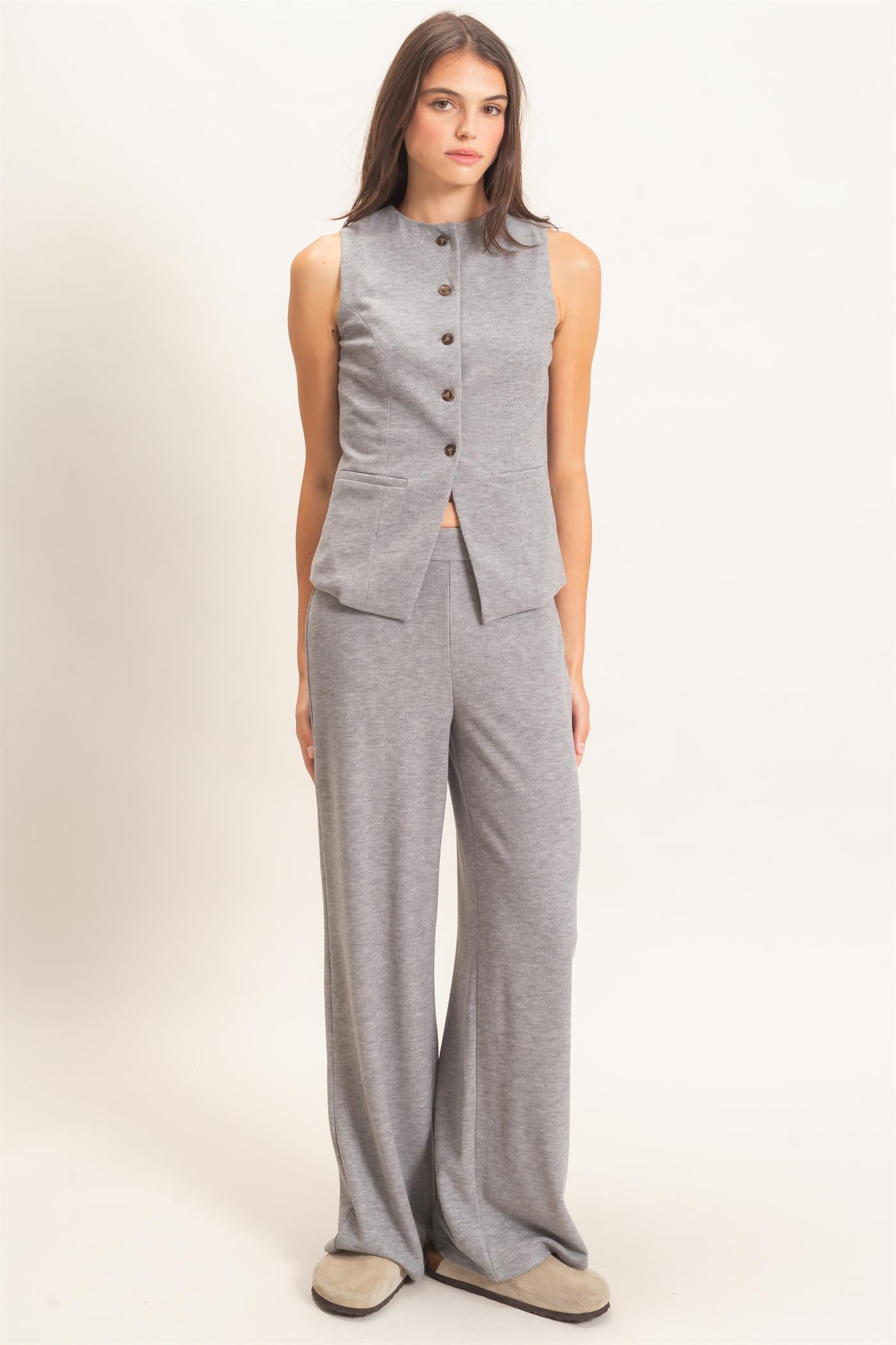 Wholesale Button-Up Vest And Pant Set Clothing HF26F226-SET-D GRAY HYFVE