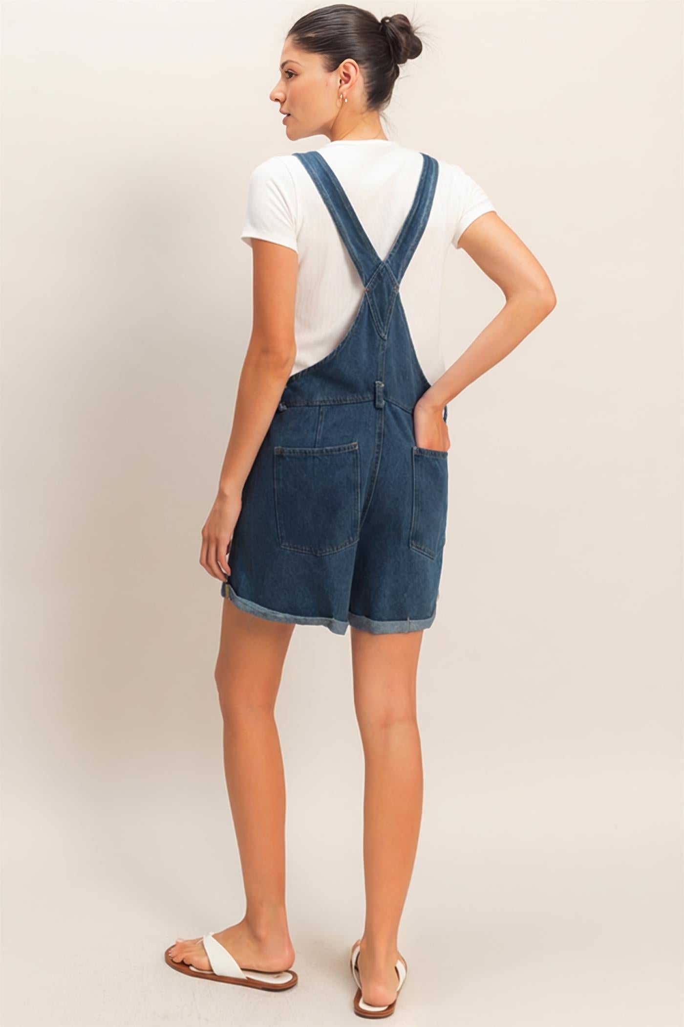 Wholesale Denim Cross Back Overalls Clothing HF26A571 DARK DENIM HYFVE