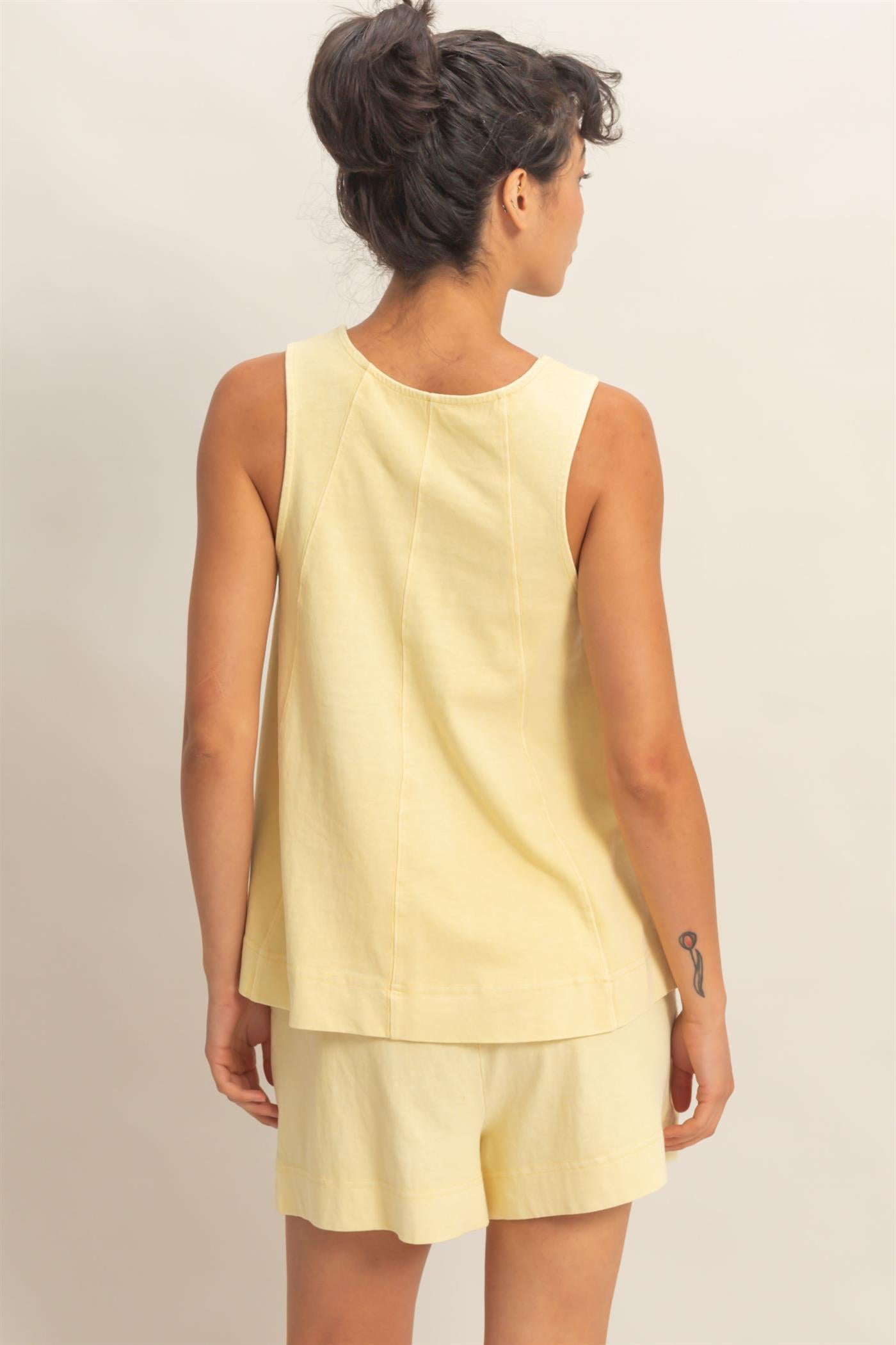 Wholesale Sleeveless Round Neck Top & Shorts Set Clothing DZ26C730-SET PALE YELLOW DOUBLE ZERO