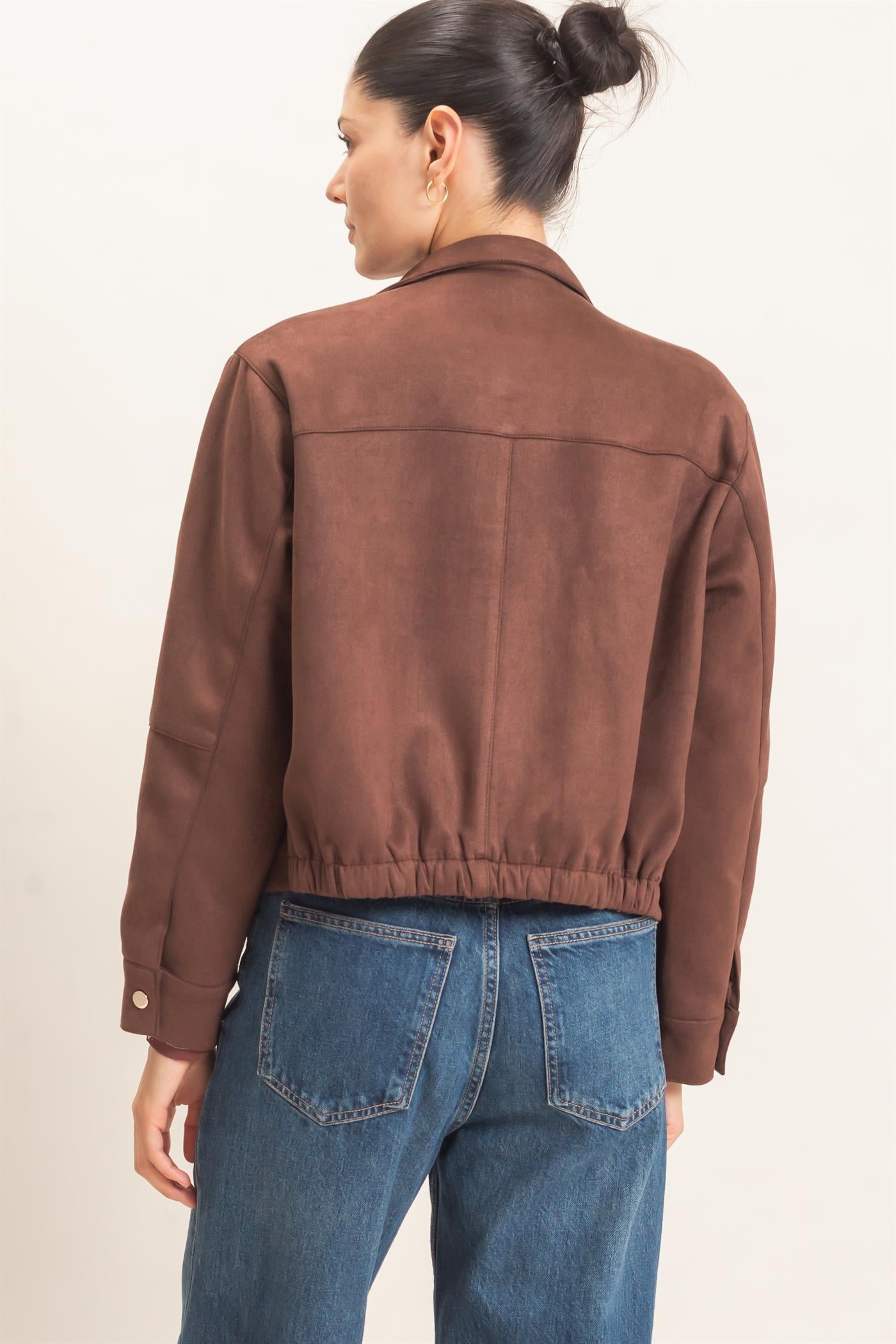 Wholesale Collar Suede Snap Jacket Coats & Jackets HF26E373 CHESTNUT HYFVE