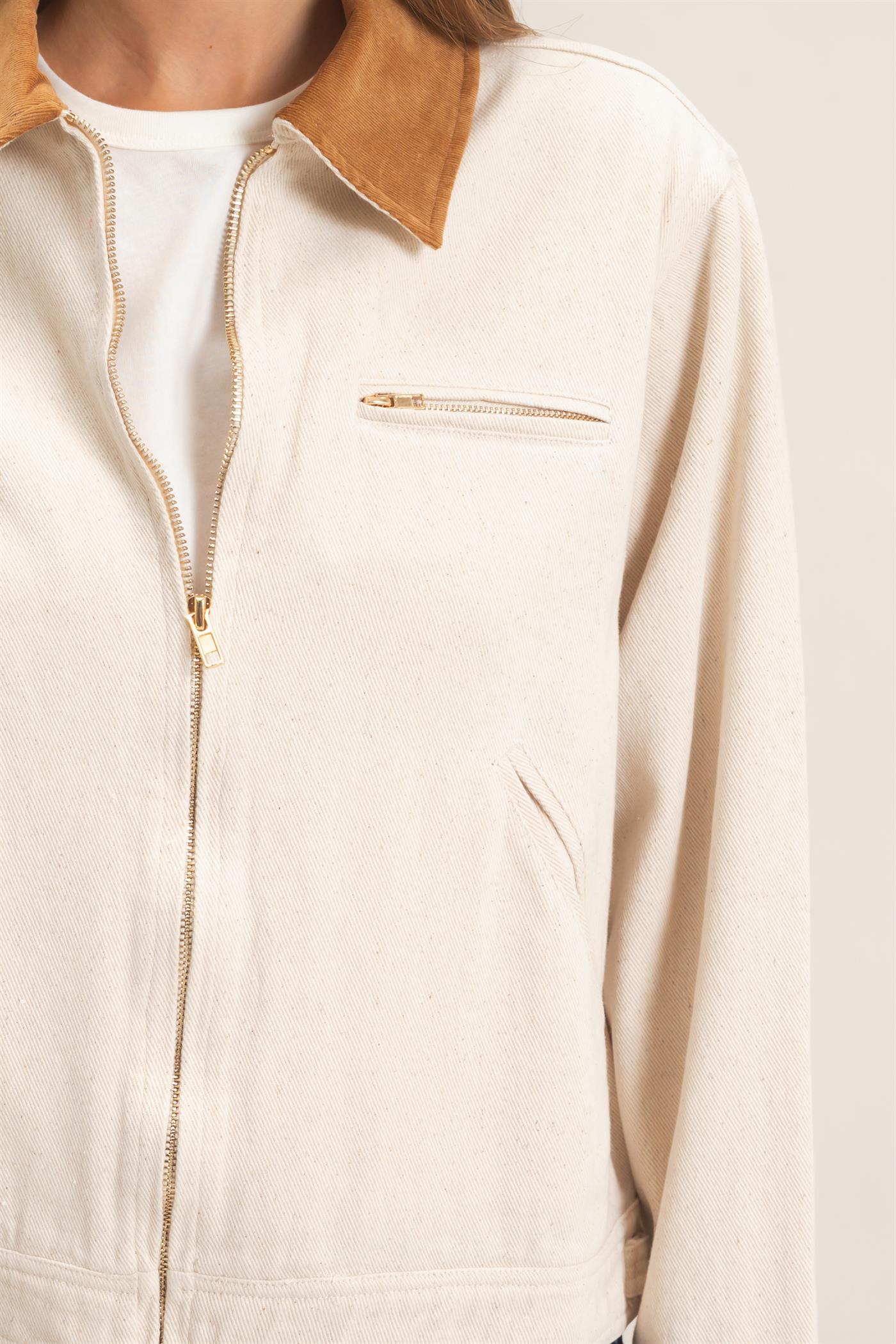 Wholesale Twill Jacket With Corduroy Collar Outerwear HF26E011 CREAM HYFVE
