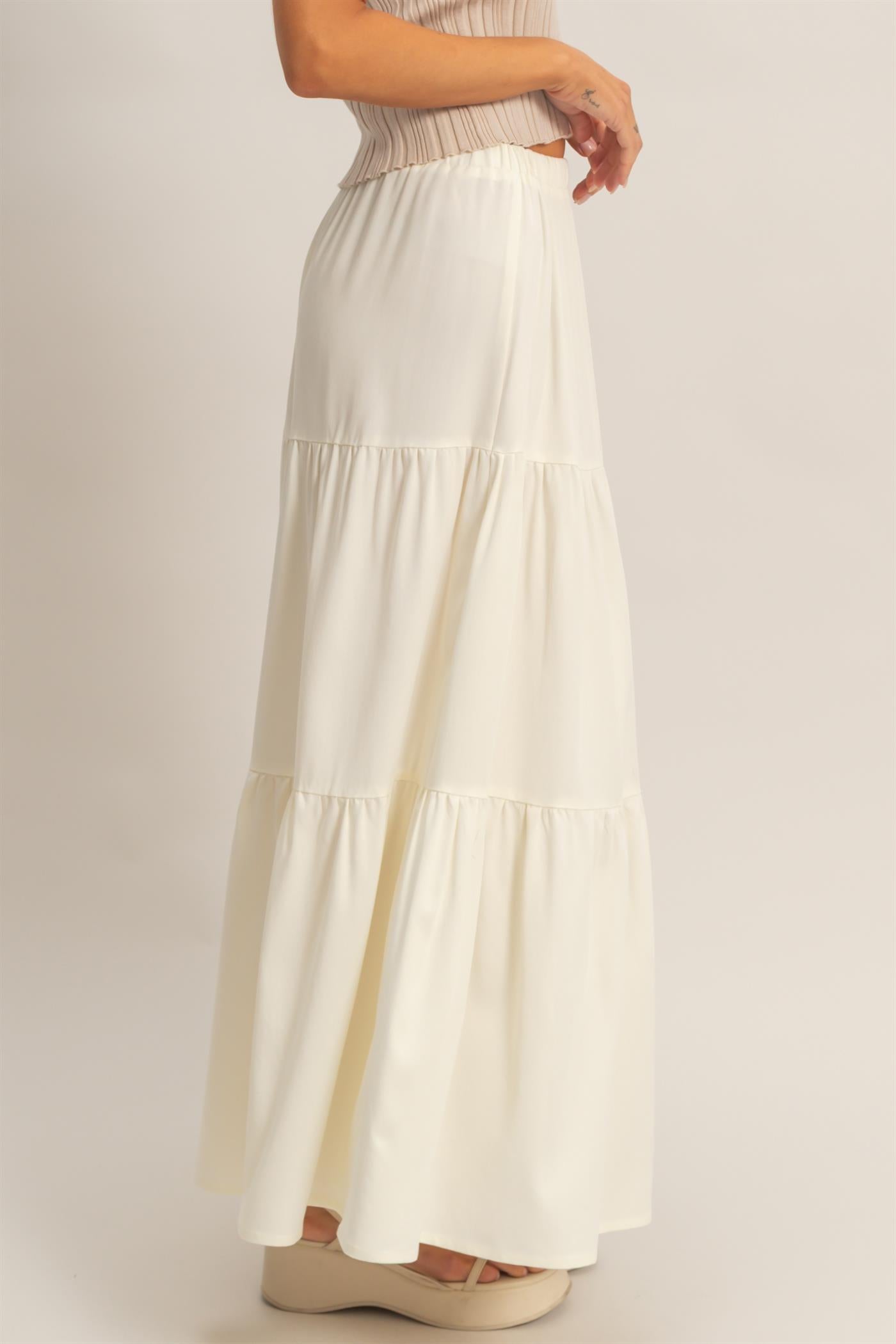 Wholesale Elastic Waist 3-Tier Skirt Skirts HF26E340-D OFF WHITE HYFVE