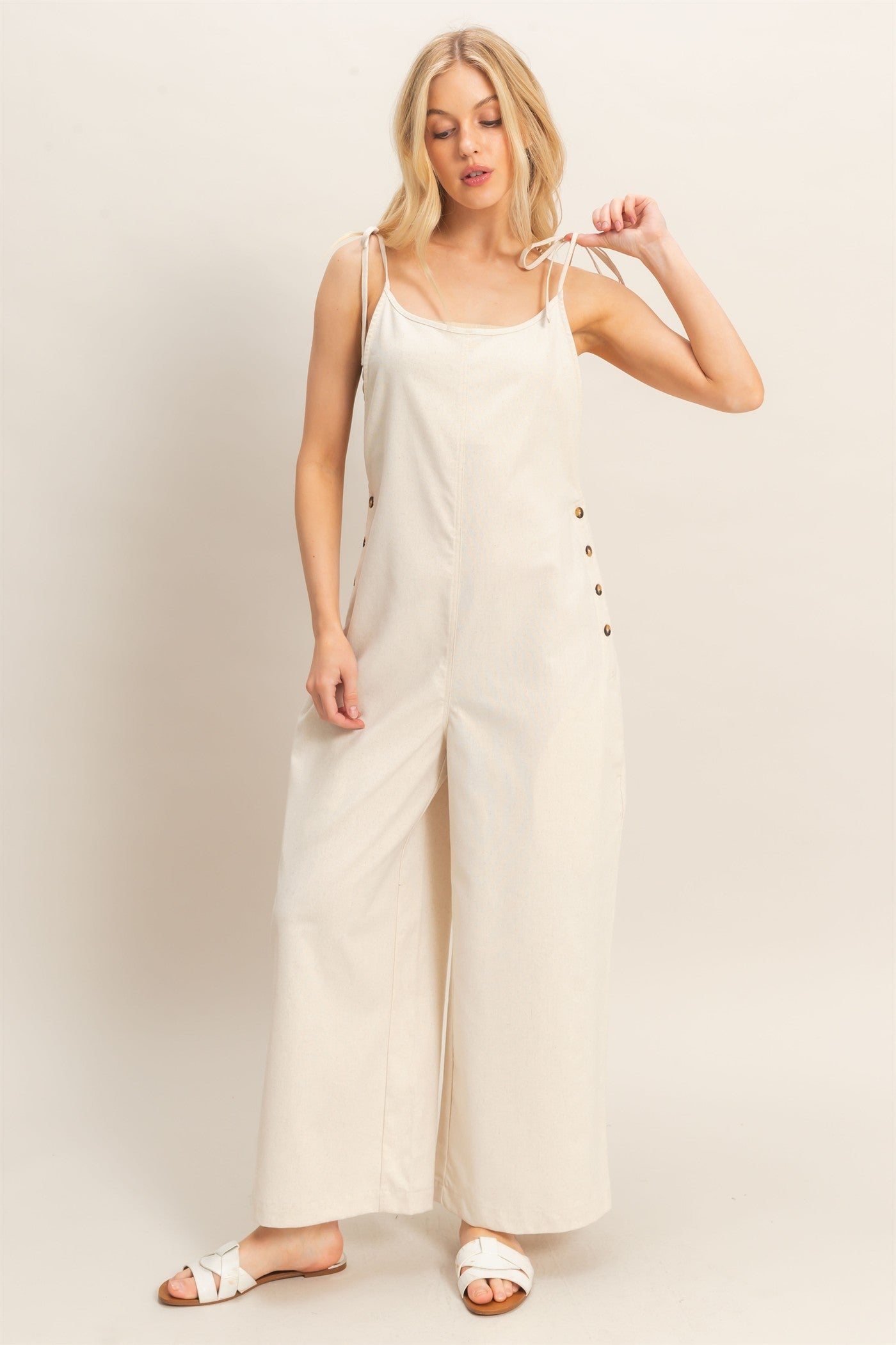 Wholesale Adjustable Strap Jumpsuit Clothing HF26A799 OATMEAL HYFVE