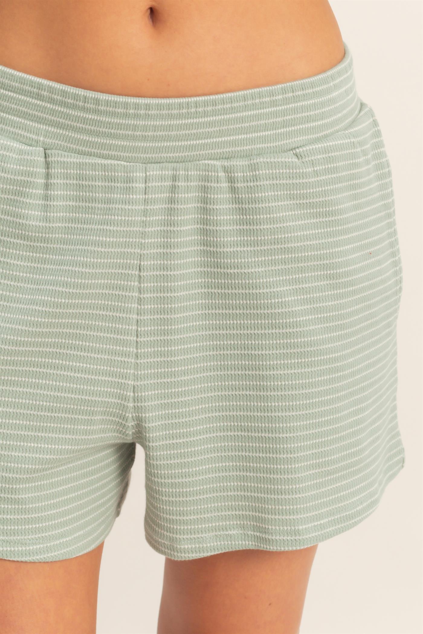 Wholesale Striped Round Neck Top & Shorts Set Clothing DZ26A045-SET SAGE GREEN DOUBLE ZERO