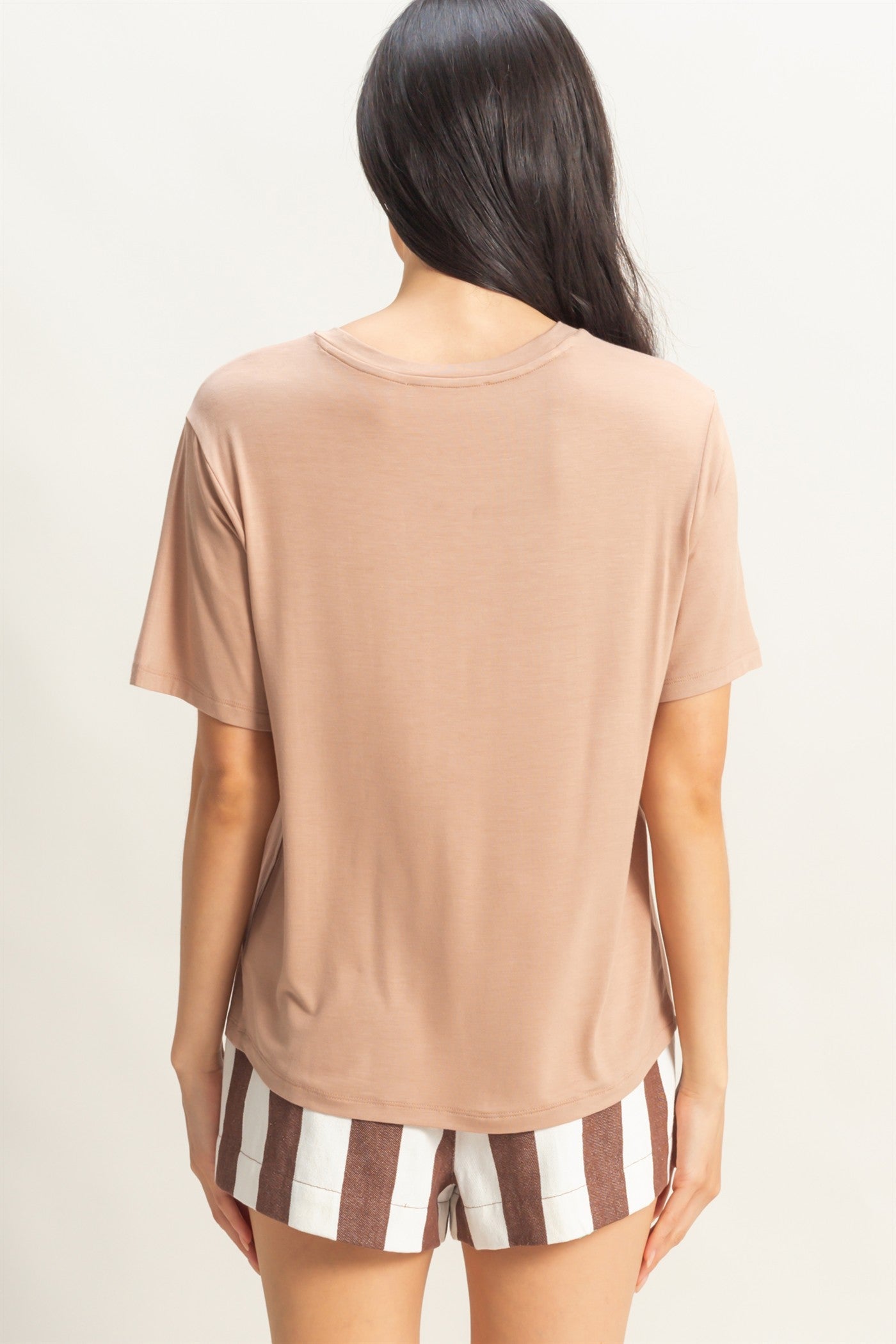 Wholesale Basic Oversized Pocket Tee Clothing Tops DZ25E309 DARK TAUPE DOUBLE ZERO