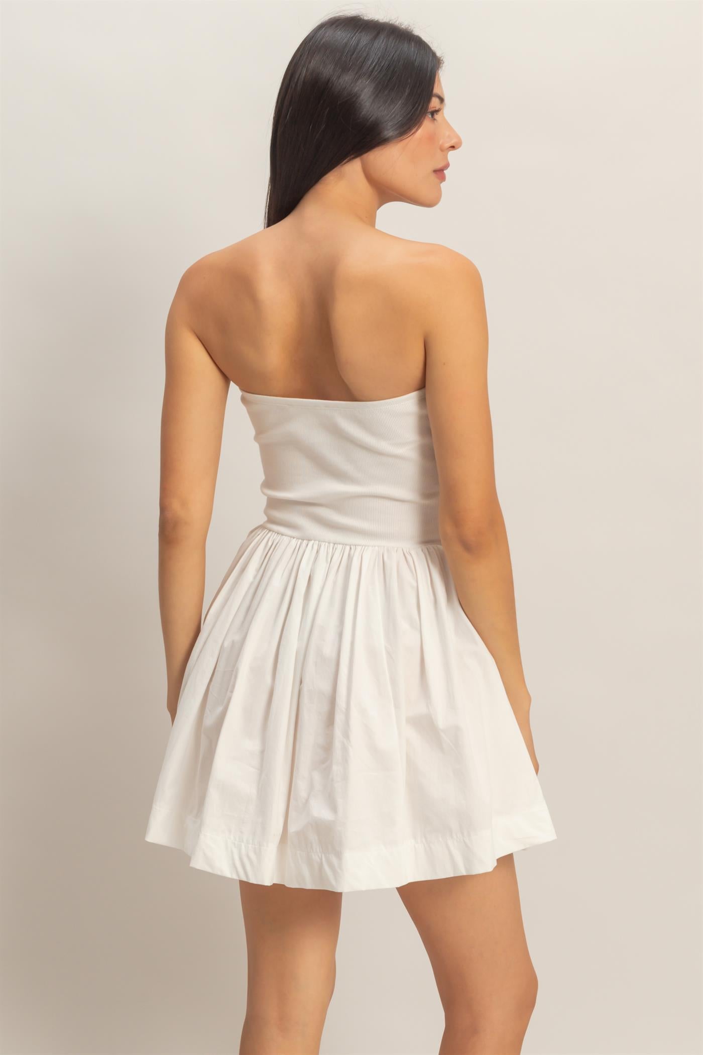 Wholesale Strapless Flowy Mini Dress Dresses DZ26C043 WHITE DOUBLE ZERO