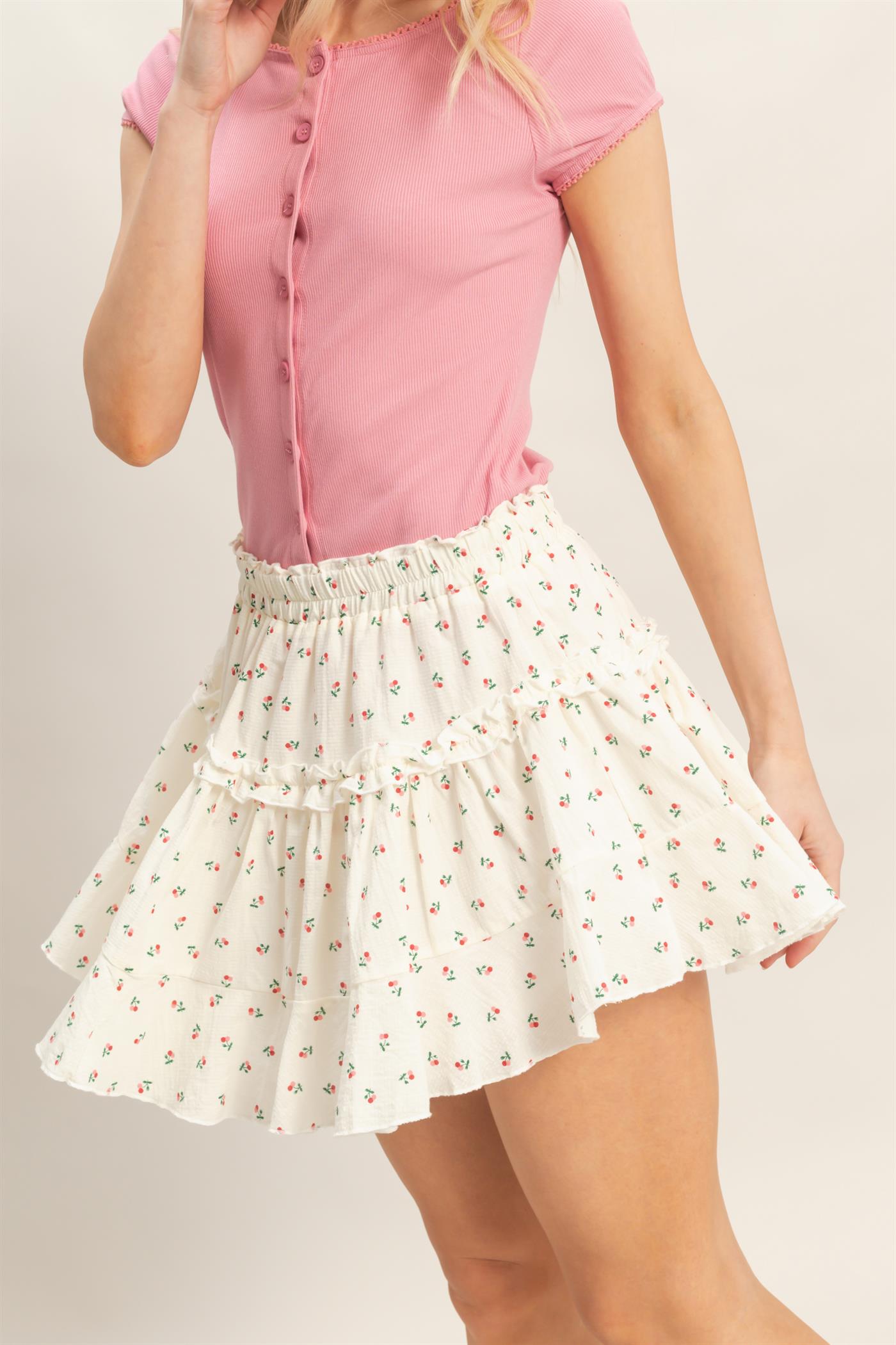 Wholesale Blueberry Tiered Ruffle Skirt Skirts HF26C243 RED HYFVE