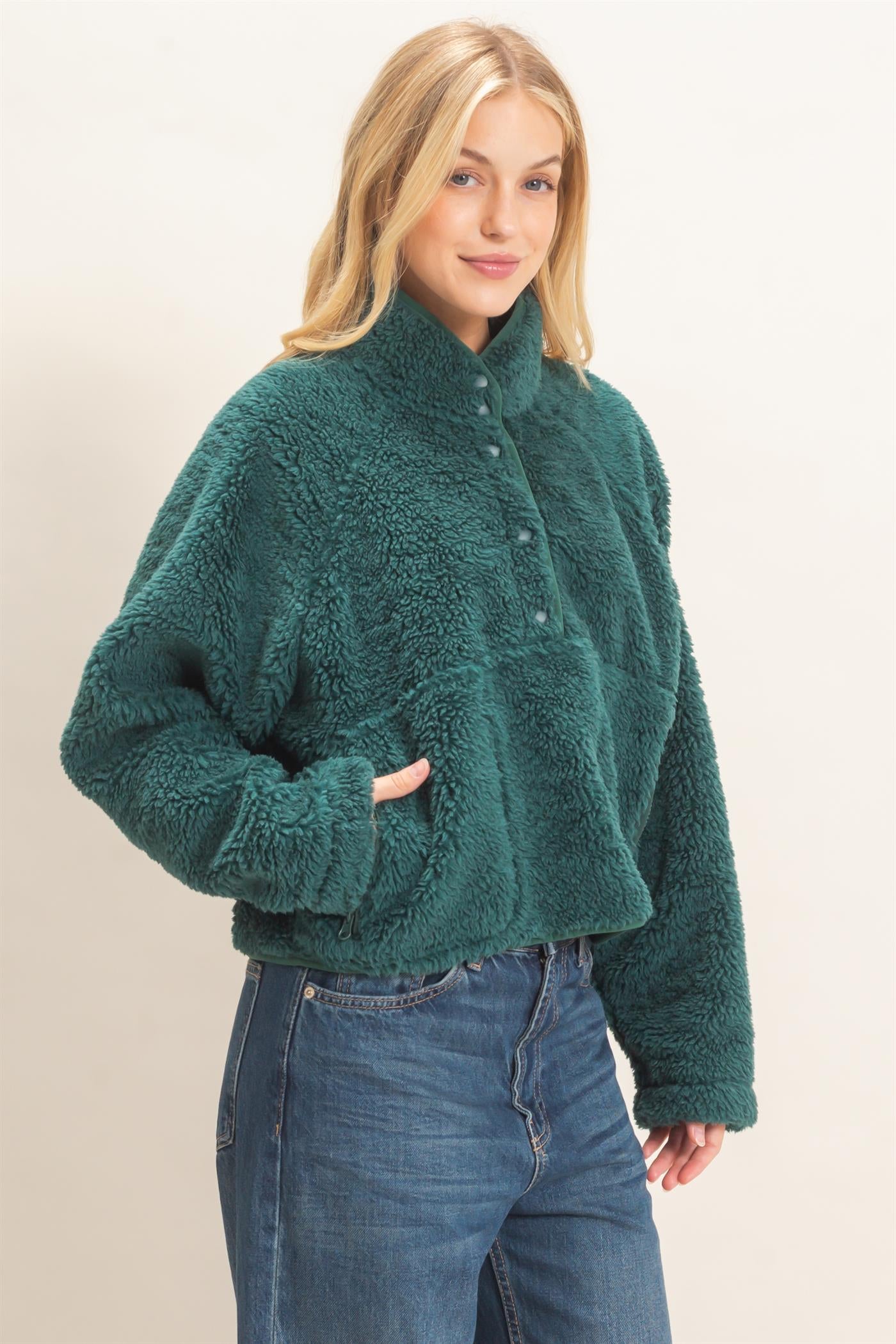 Wholesale Half-Zip Sherpa Jacket Sweatshirts HF26F130-D GREEN HYFVE