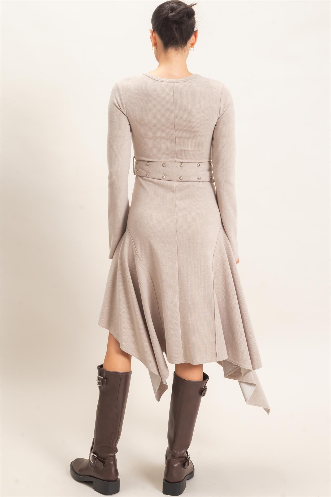 Wholesale Asymmetrical Knit Dress Dresses HF26E992 BEIGE HYFVE