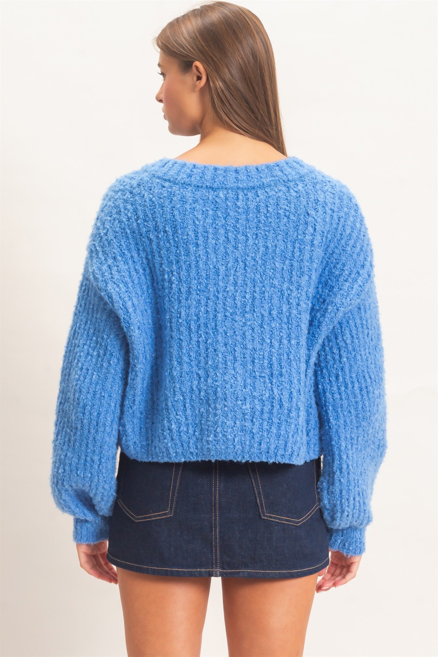 Wholesale Boucle Knit Button Front Cardigan Cardigans DZ26E270 BLUE DOUBLE ZERO