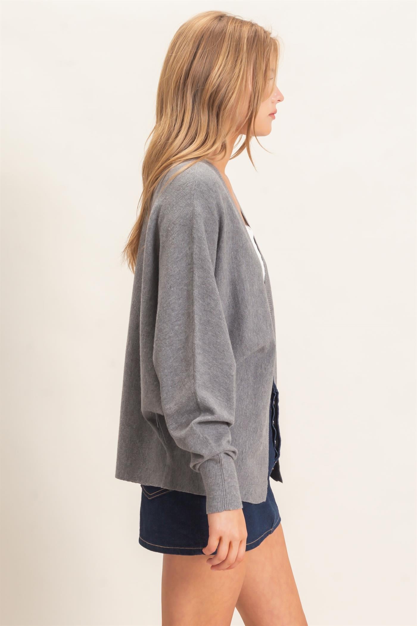 Wholesale Open Front Knit Cardigan Cardigans HF26E834 GRAY HYFVE