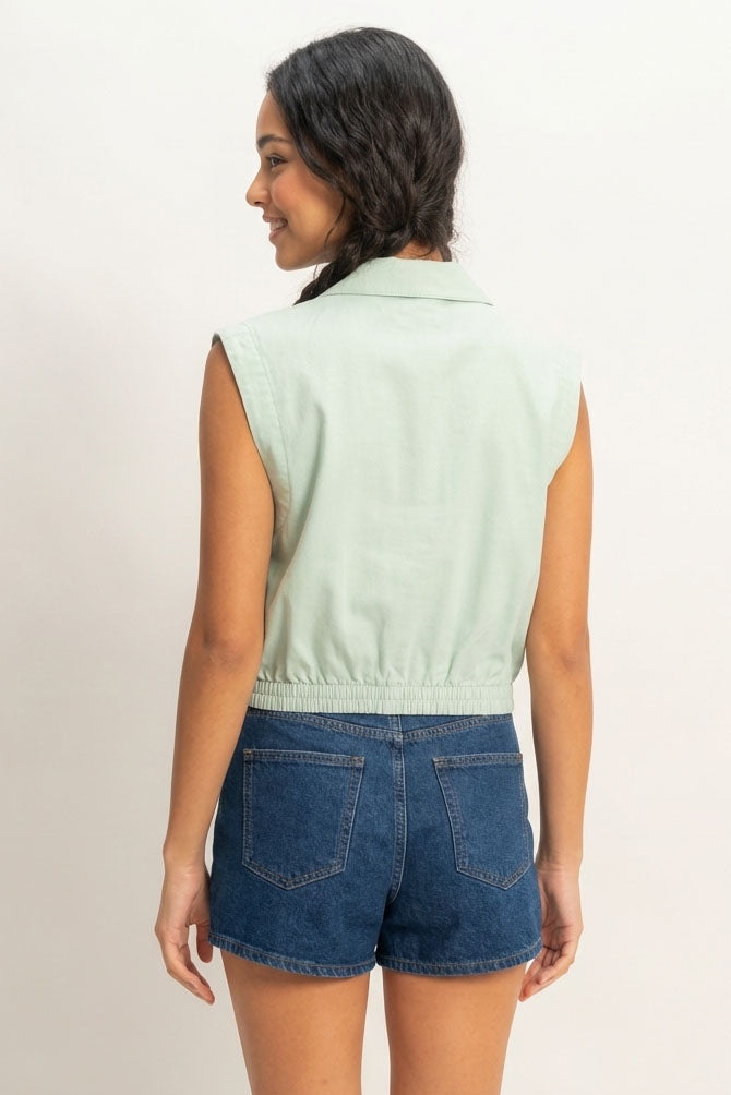 Wholesale Collared Sleeveless Fitted Waist Top Clothing Tops DZ25A792 MINT DOUBLE ZERO