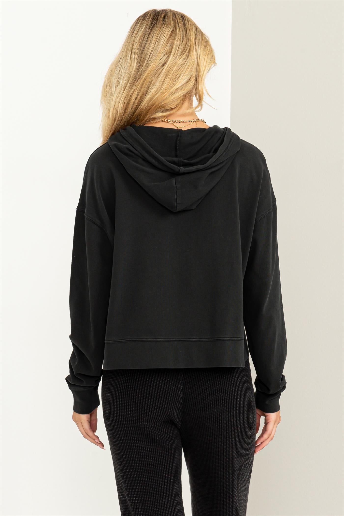 Wholesale Long Sleeve Drawstring Hoodie Clothing Tops DZ23E999 BLACK DOUBLE ZERO