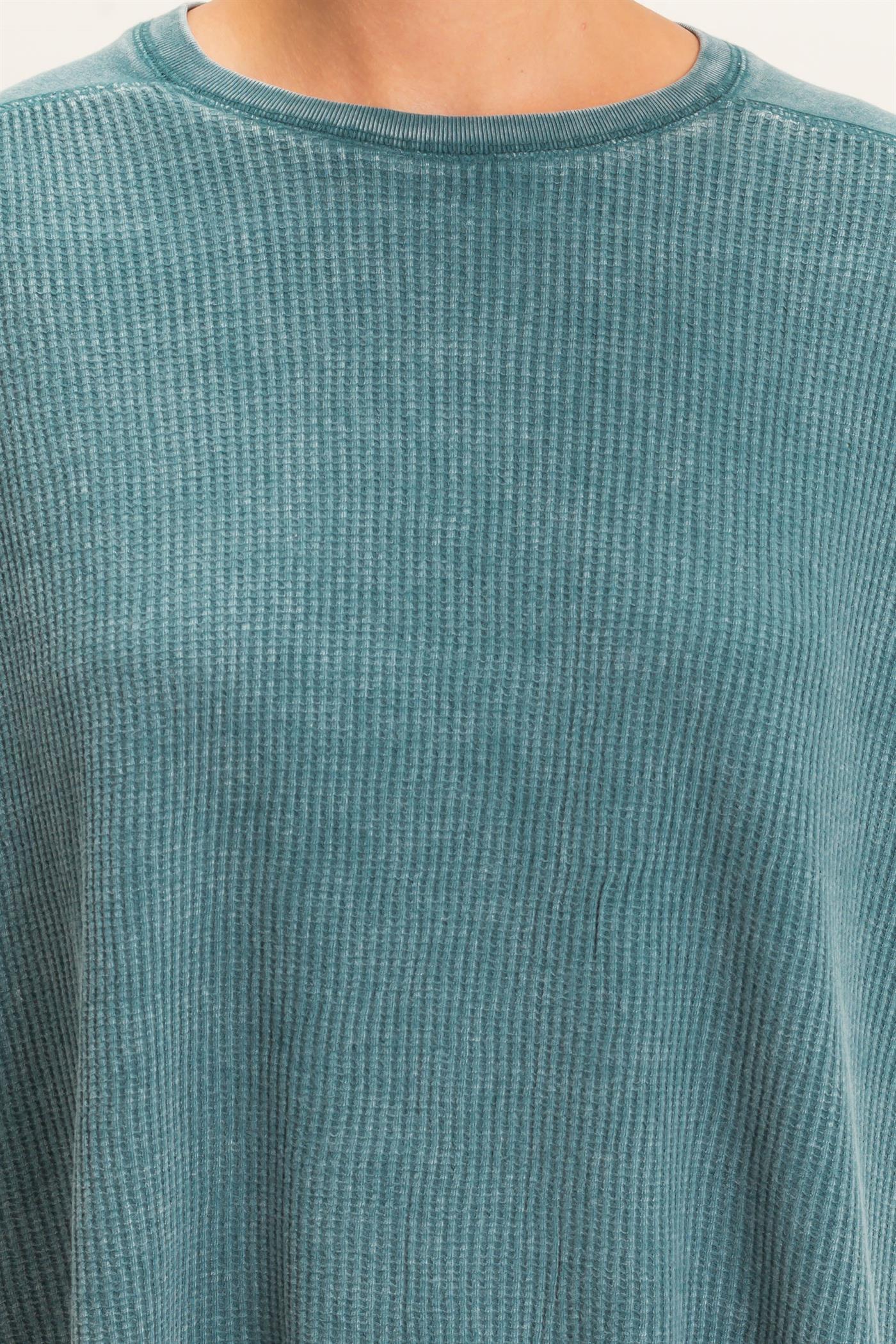 Wholesale Oversized Mineral Washed Waffle Knit Top Clothing Tops DZ26E654 DARK TEAL DOUBLE ZERO