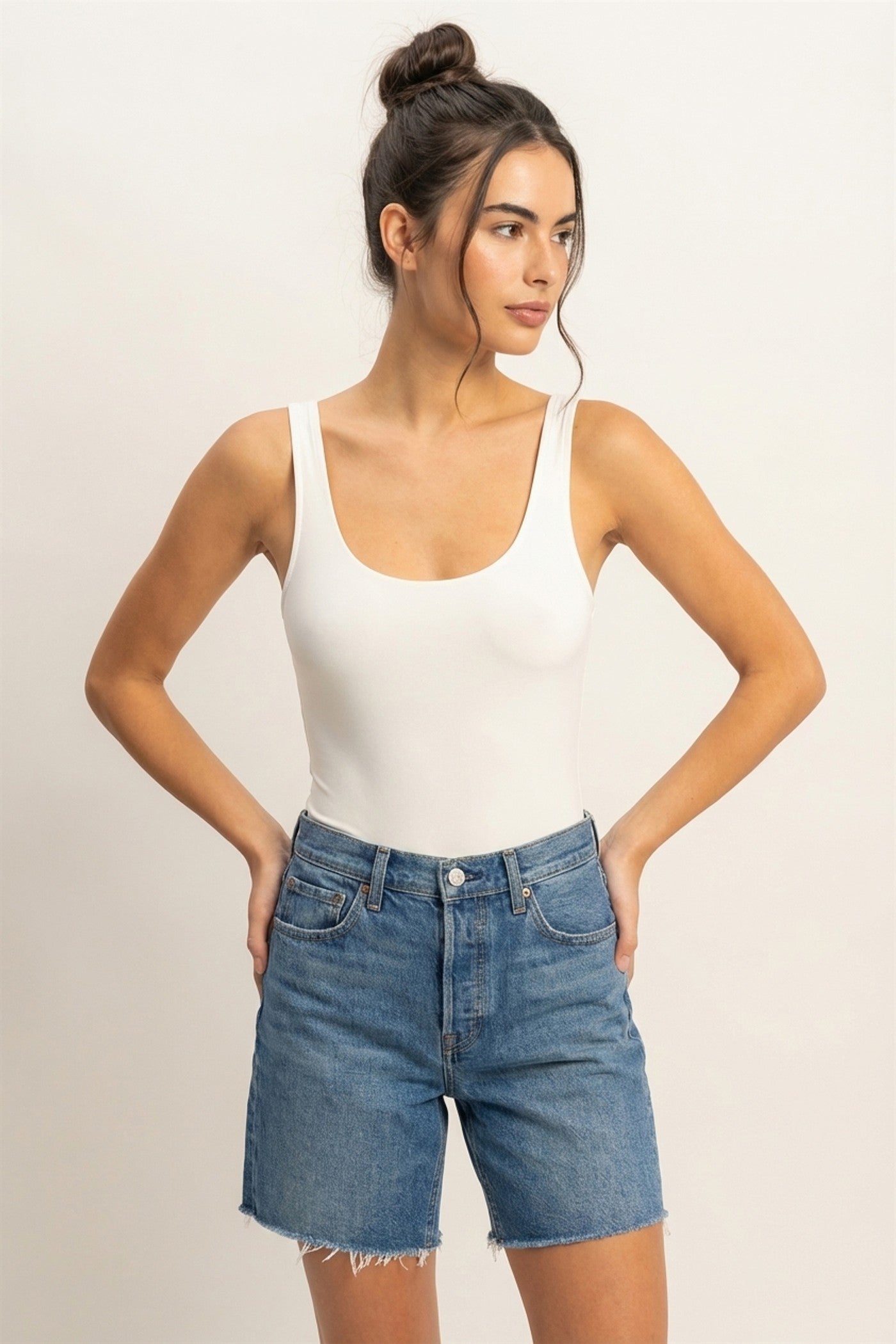 Wholesale Scoop Neck Tank Bodysuit Clothing Tops DZ24A855-D OFF WHITE DOUBLE ZERO