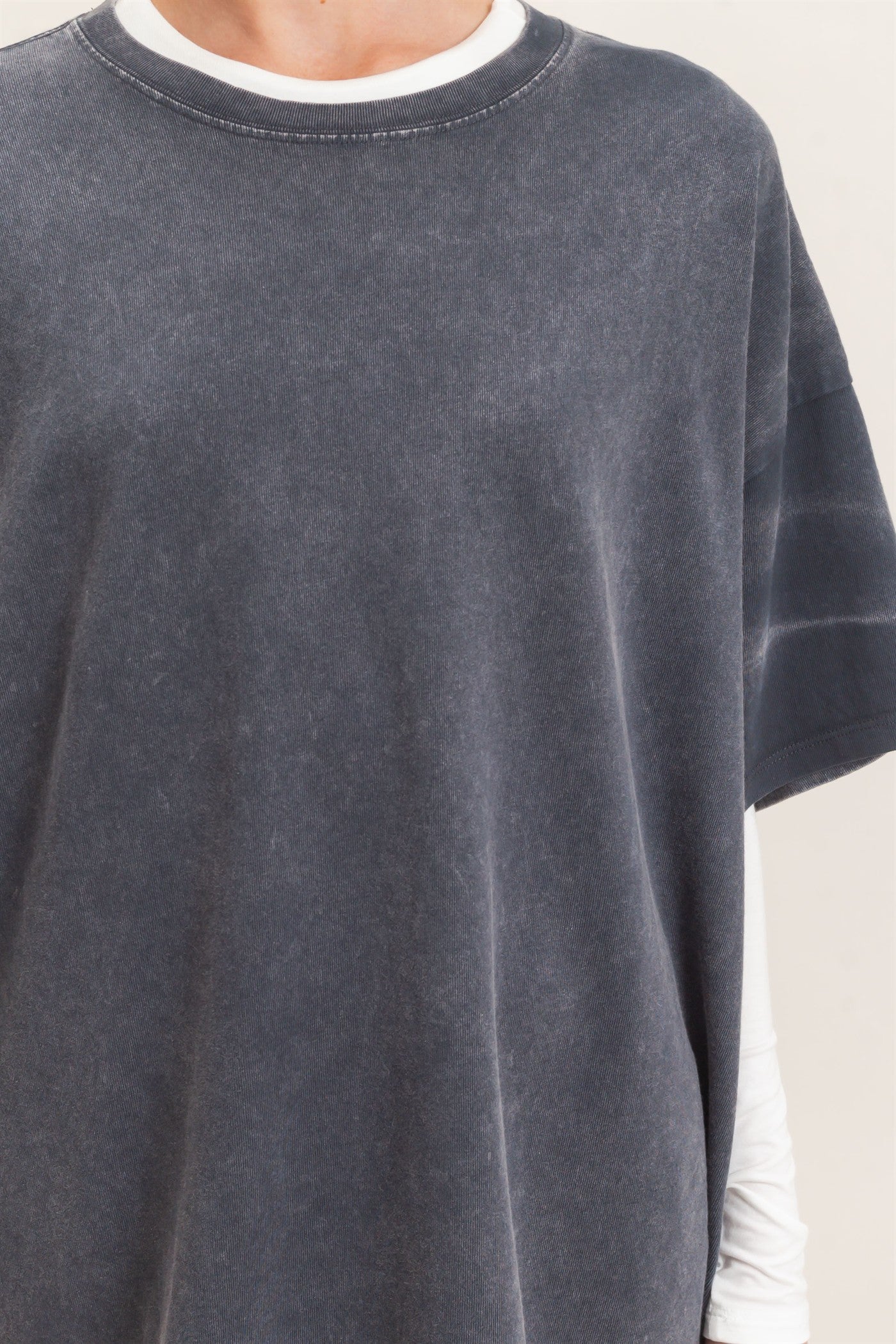 Wholesale Mineral Wash Oversized Crew Neck T-Shirts Clothing Tops DZ26C961 CHARCOAL DOUBLE ZERO
