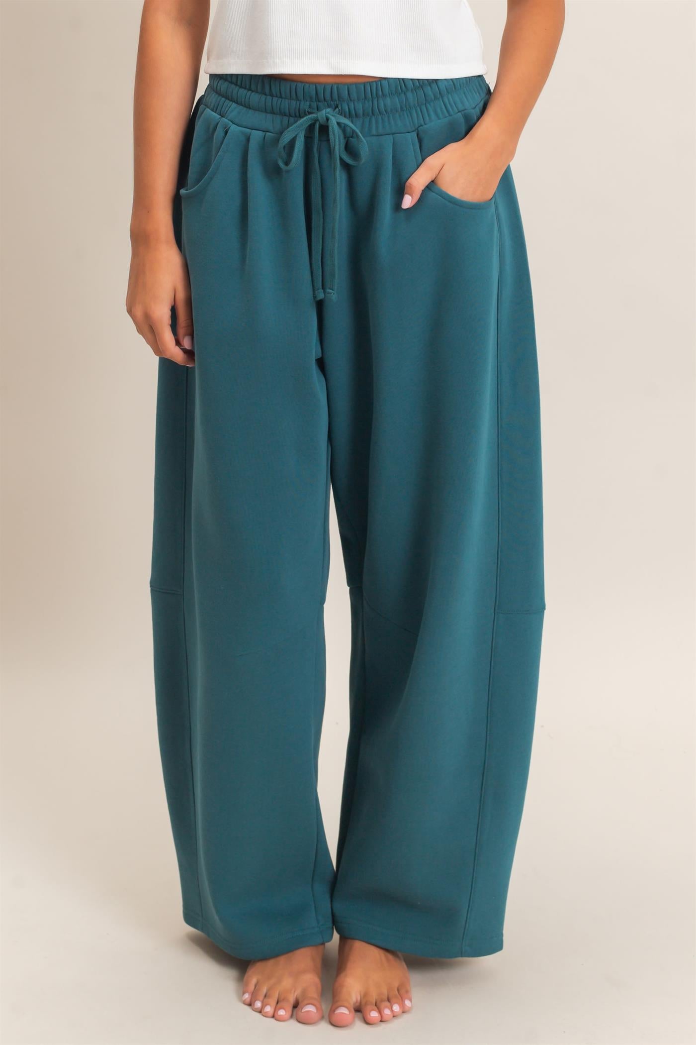 Wholesale Drawstring Waist Barrel Sweatpants Pants DZ26E290 DARK TEAL DOUBLE ZERO