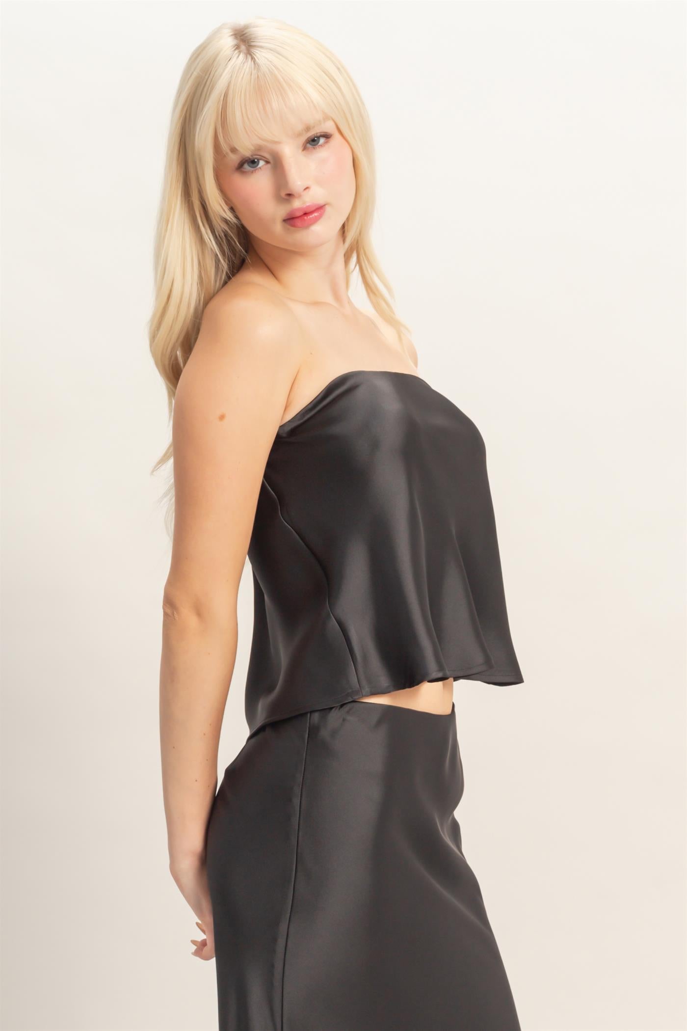 Wholesale Satin Strapless Tube Top Clothing Tops DZ26C398 BLACK DOUBLE ZERO
