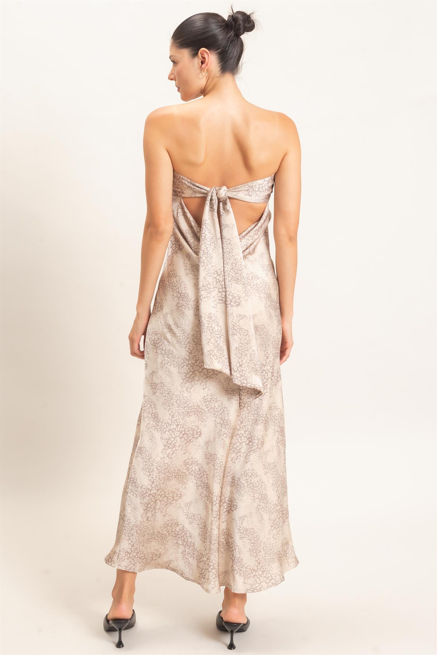 Wholesale Satin Patterned Maxi Dress Dresses HF26F029 TAUPE HYFVE