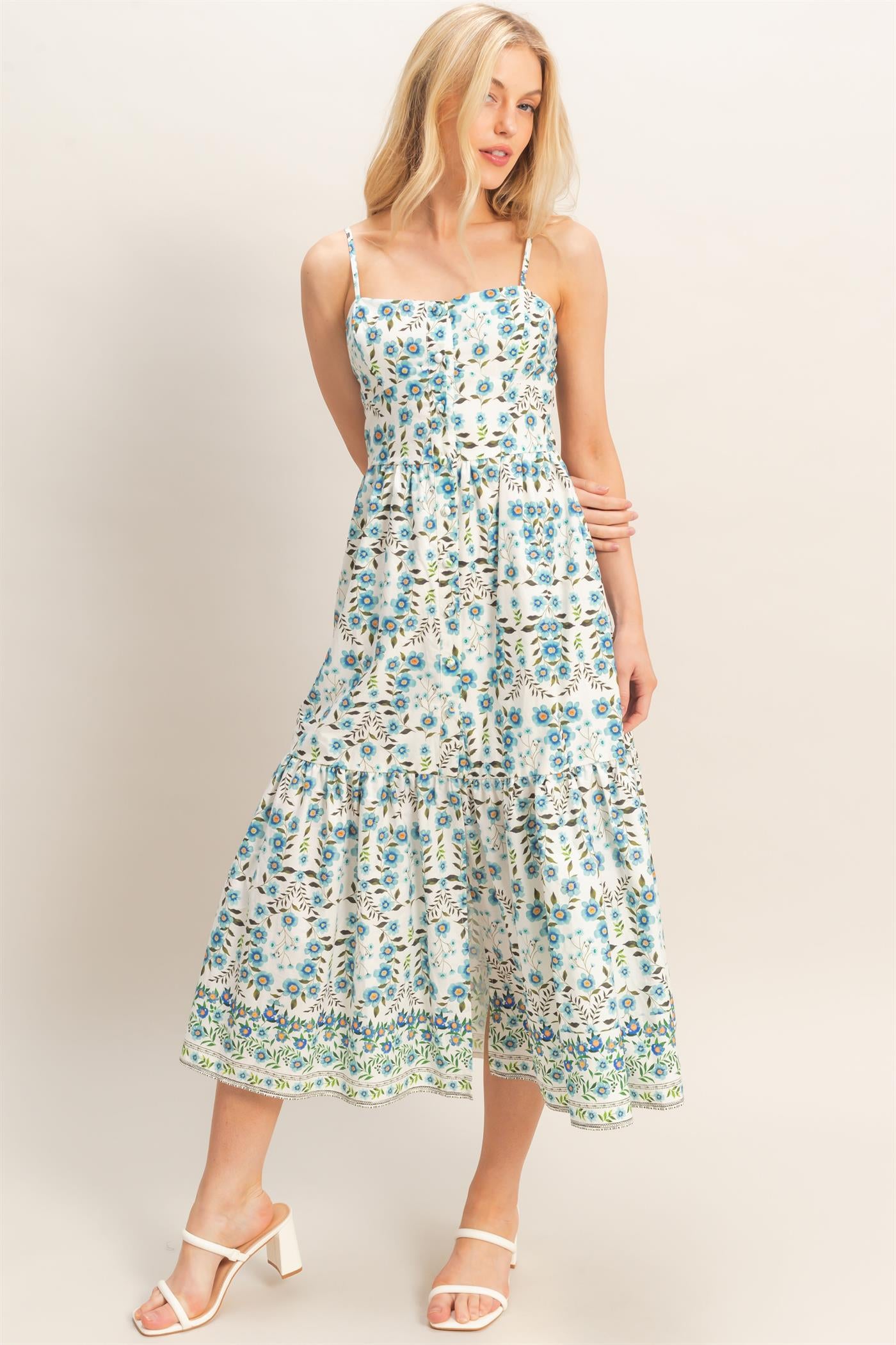 Wholesale Floral Print Spaghetti Strap Dress Dresses HF26C548 BLUE HYFVE