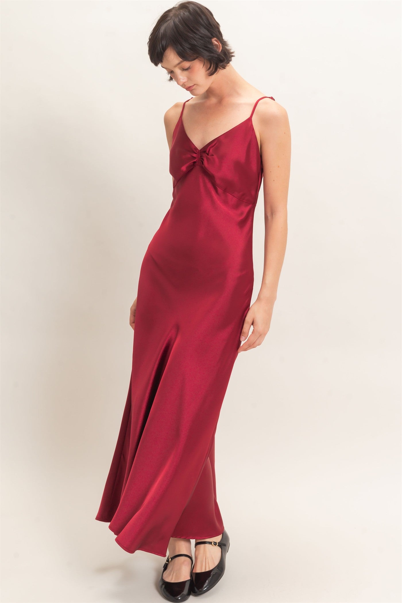 Wholesale Satin Slip Dress With Spaghetti Straps Dresses DZ26E380 BURGUNDY DOUBLE ZERO