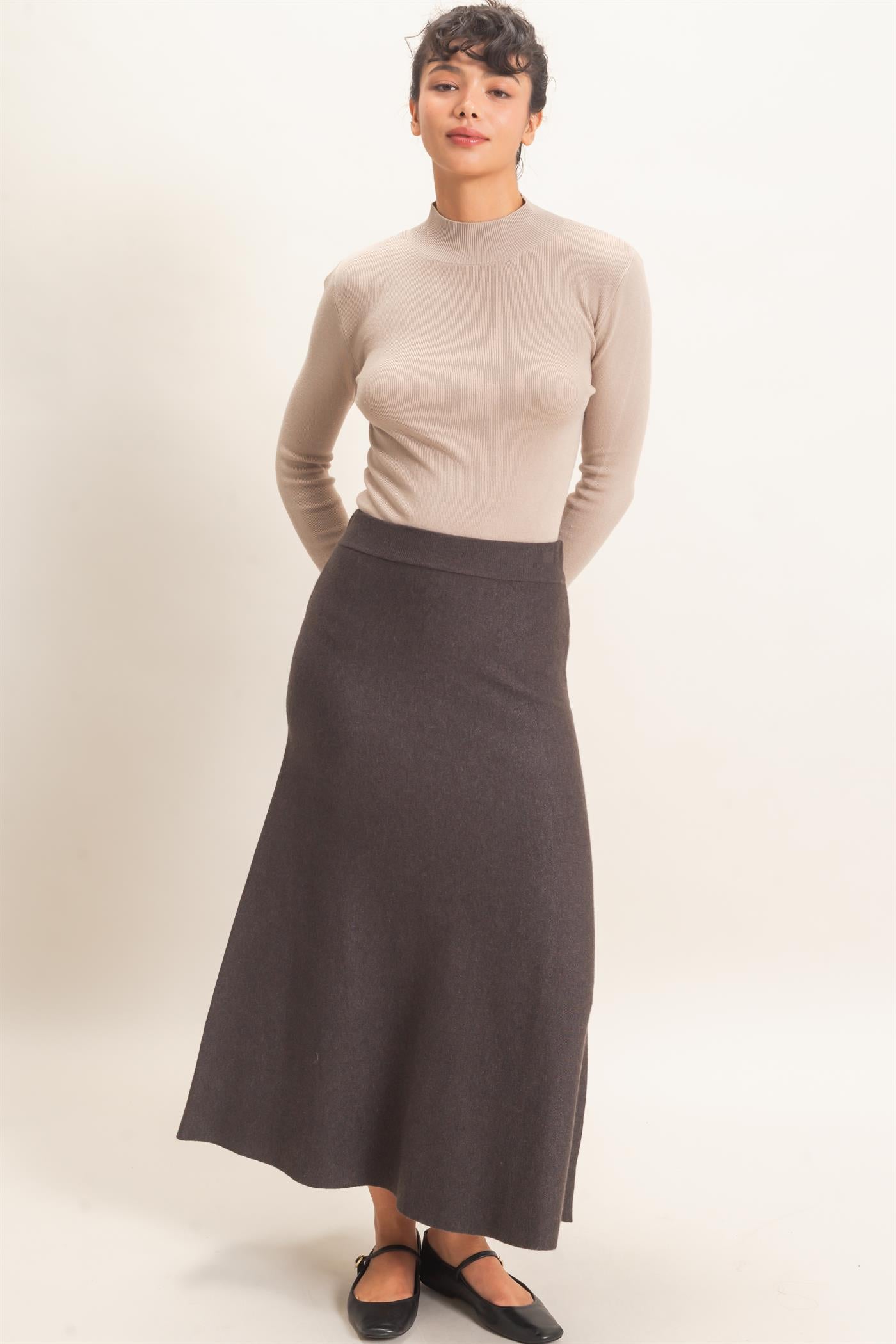 Wholesale Ribbed Mock Neck Long Sleeve Knit Top Clothing Tops DZ26F201 TAUPE DOUBLE ZERO