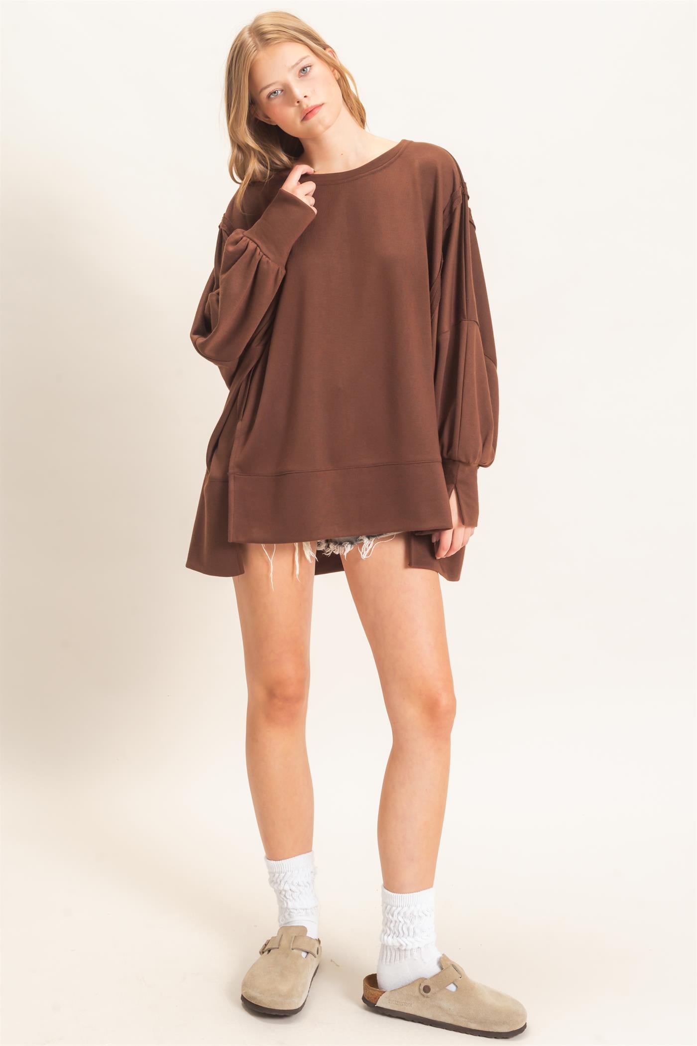 Wholesale Oversized Crew Neck Sweatshirt Sweatshirts HF26F132 BROWN HYFVE