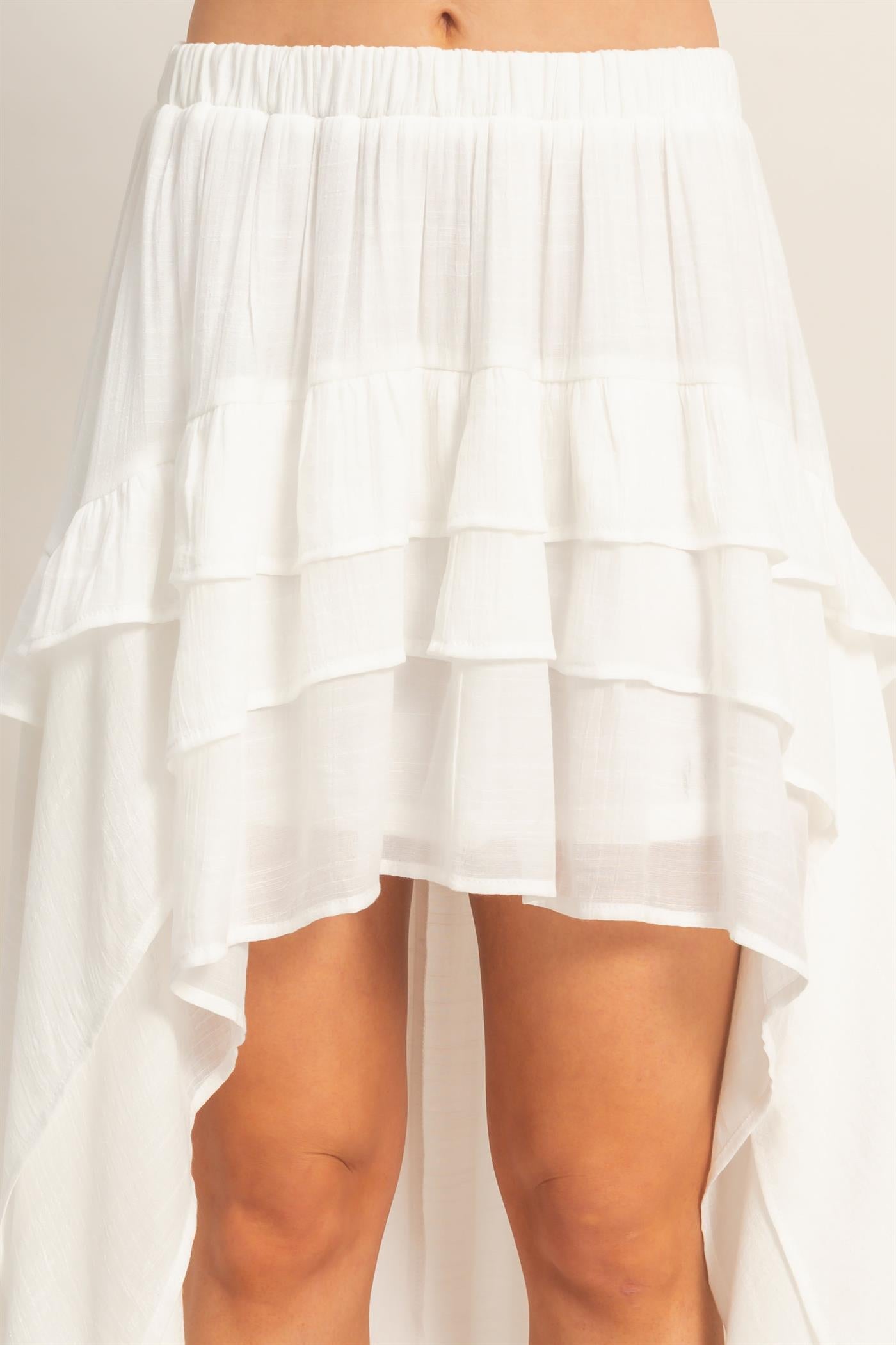 Wholesale Tiered Ruffle High-Low Skirt Skirts HF26C194 WHITE HYFVE